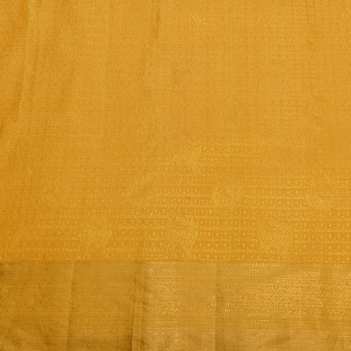 Sunflower Gold Zari Checks Butti Self Border Kanjivaram Silk Fabric