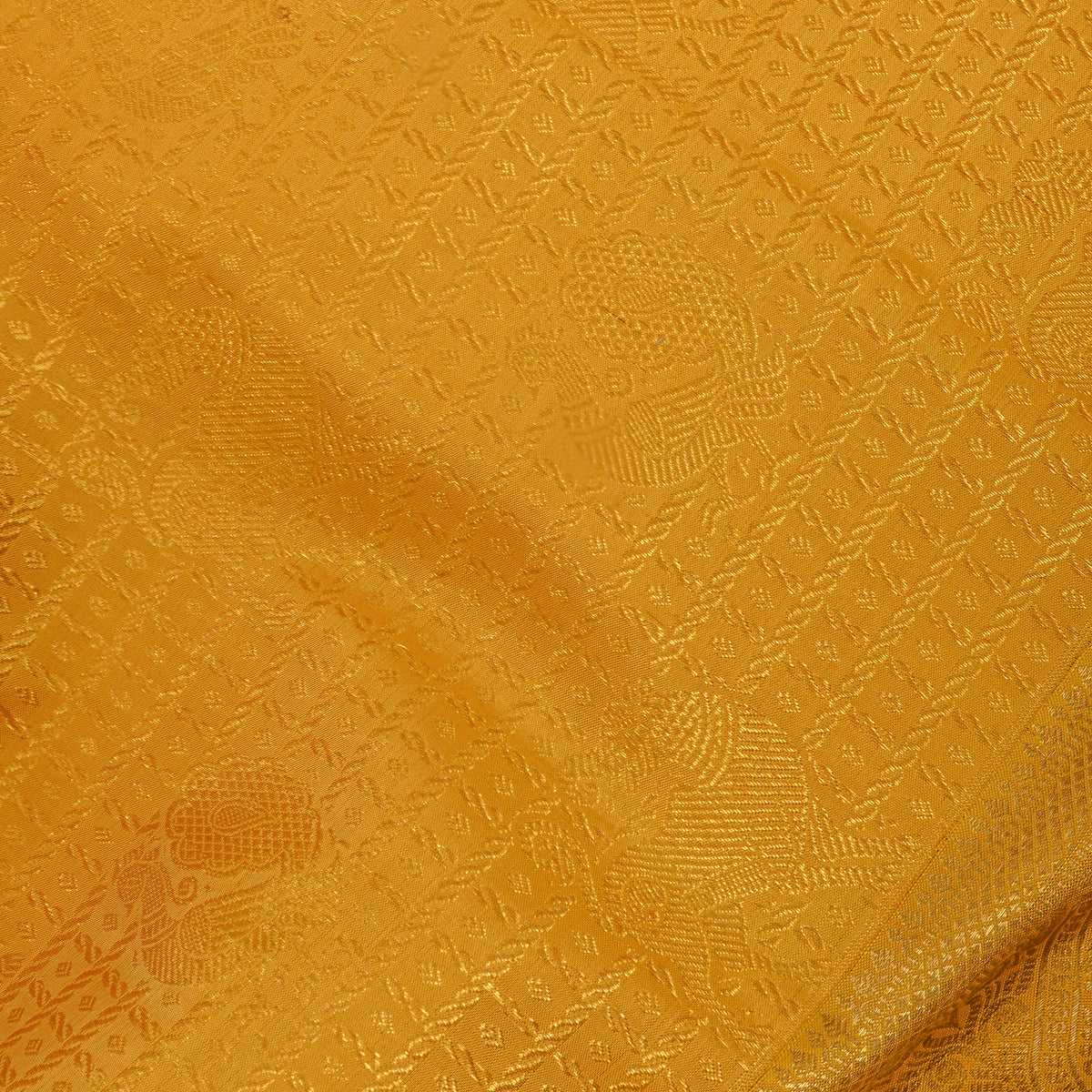 Sunflower Gold Zari Checks Butti Self Border Kanjivaram Silk Fabric