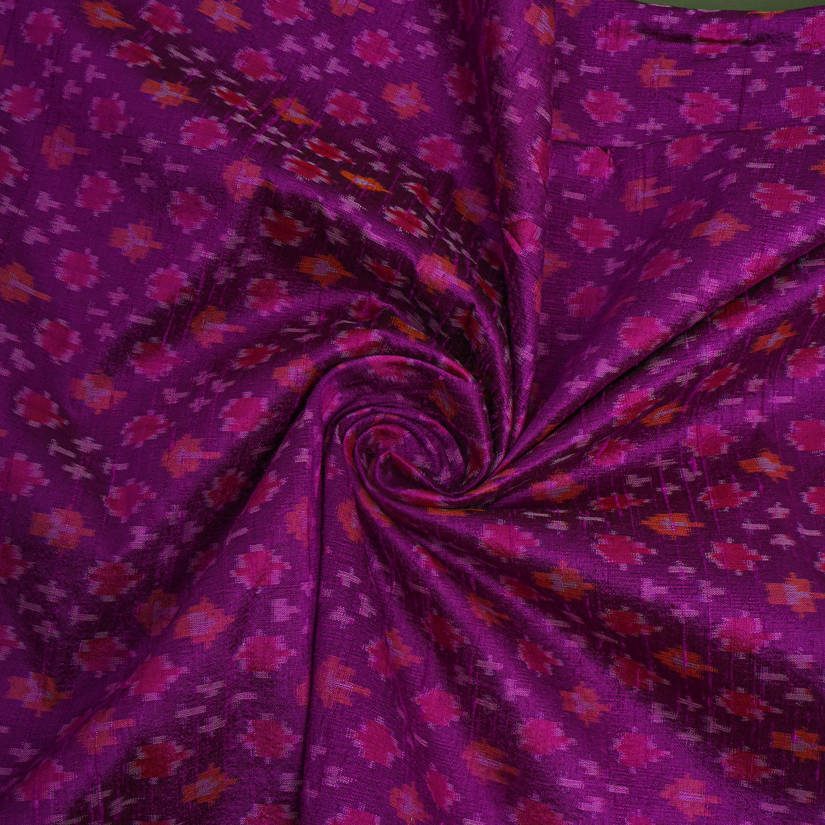 Plum Purple Geometric Ikat Dupion Silk Fabric