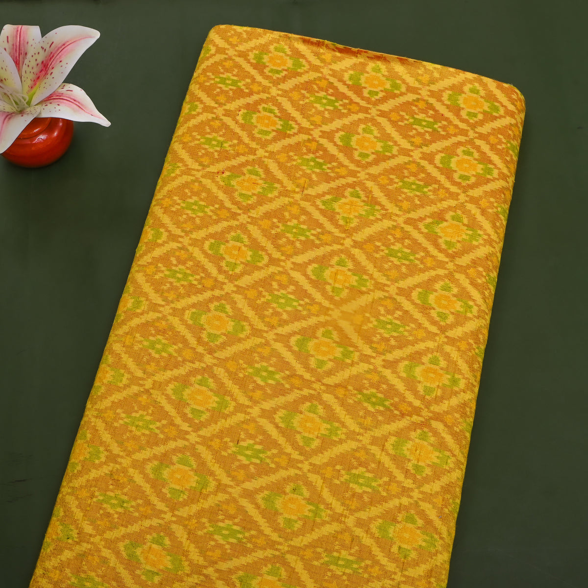 Sunflower Yellow Ikat Diamond Raw Silk Fabric