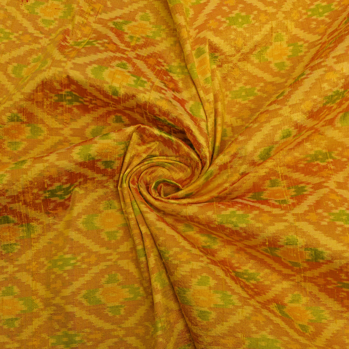 Sunflower Yellow Ikat Diamond Raw Silk Fabric
