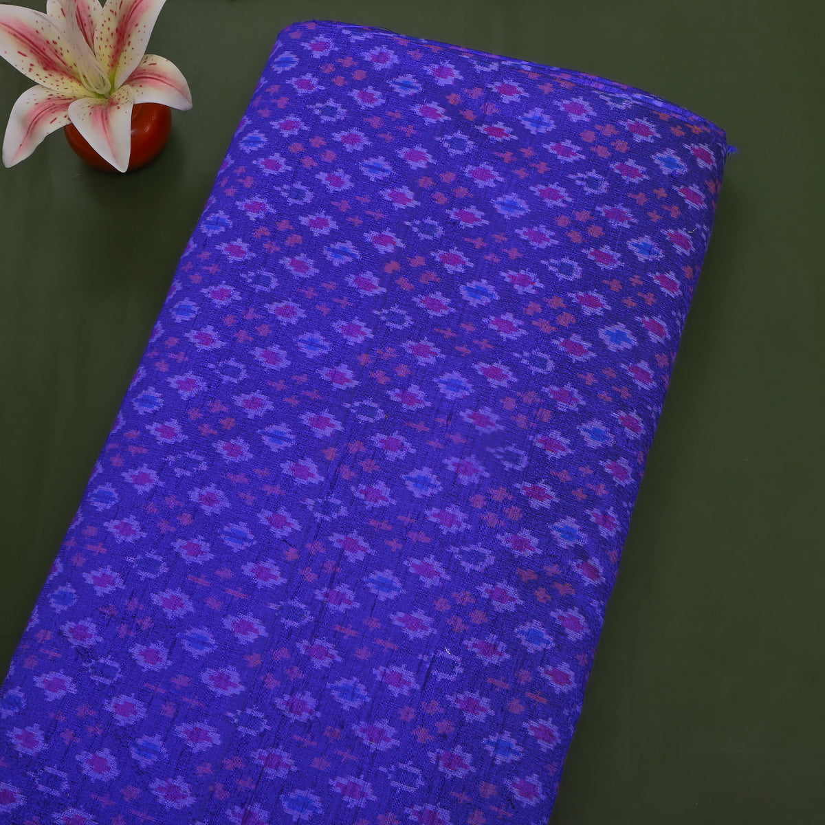 Indigo Blue Trellis Ikat Dupion Silk Fabric