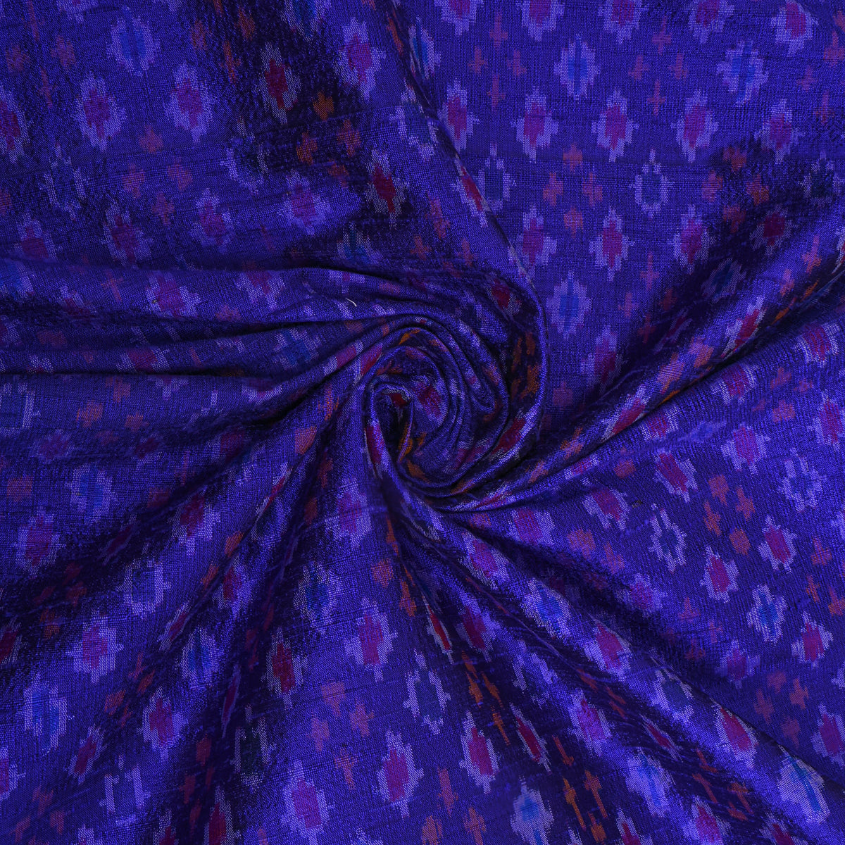 Indigo Blue Trellis Ikat Dupion Silk Fabric