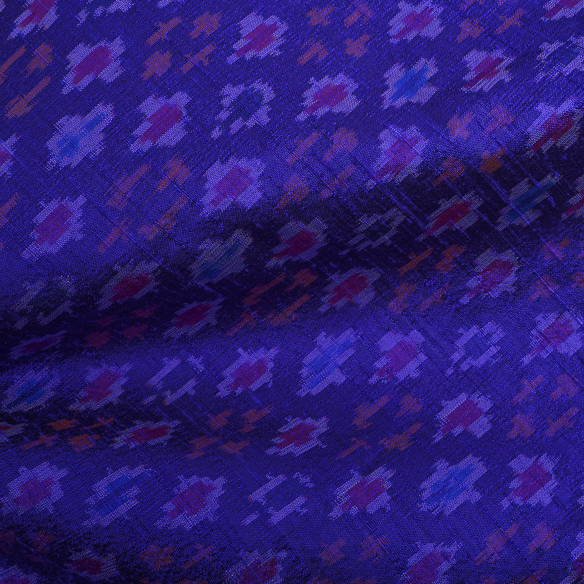 Indigo Blue Trellis Ikat Dupion Silk Fabric