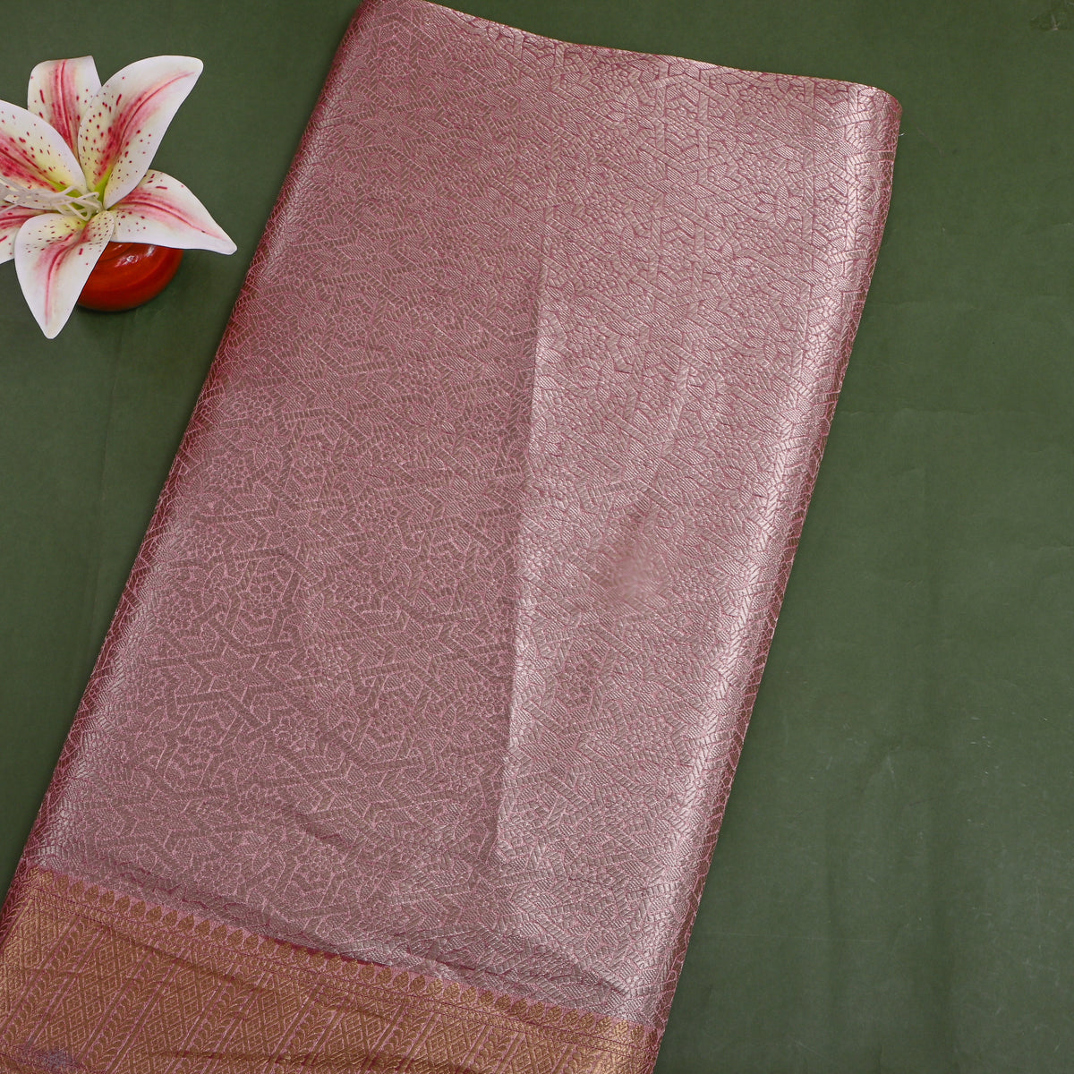 Heather Dual Tone Zari Geometric Self Weave Jamawar Silk Fabric