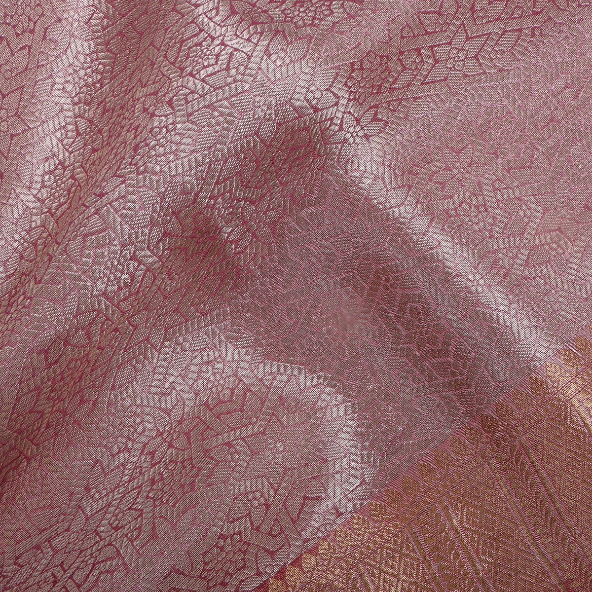 Heather Dual Tone Zari Geometric Self Weave Jamawar Silk Fabric
