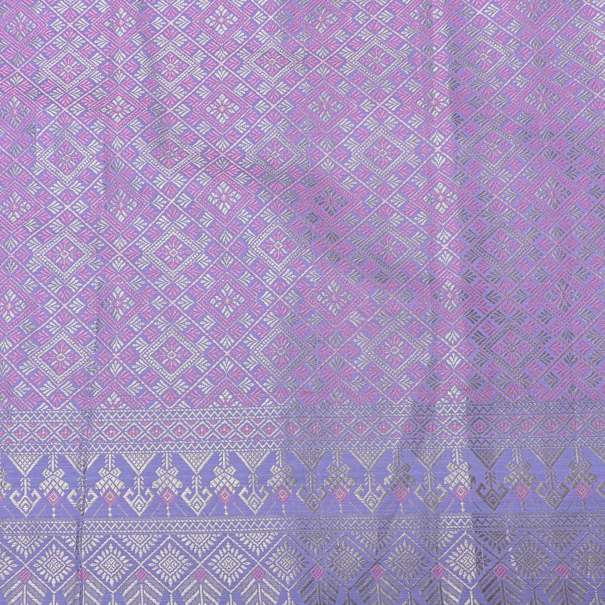 Heather Purple Silver Zari Check Jamawar Silk Fabric