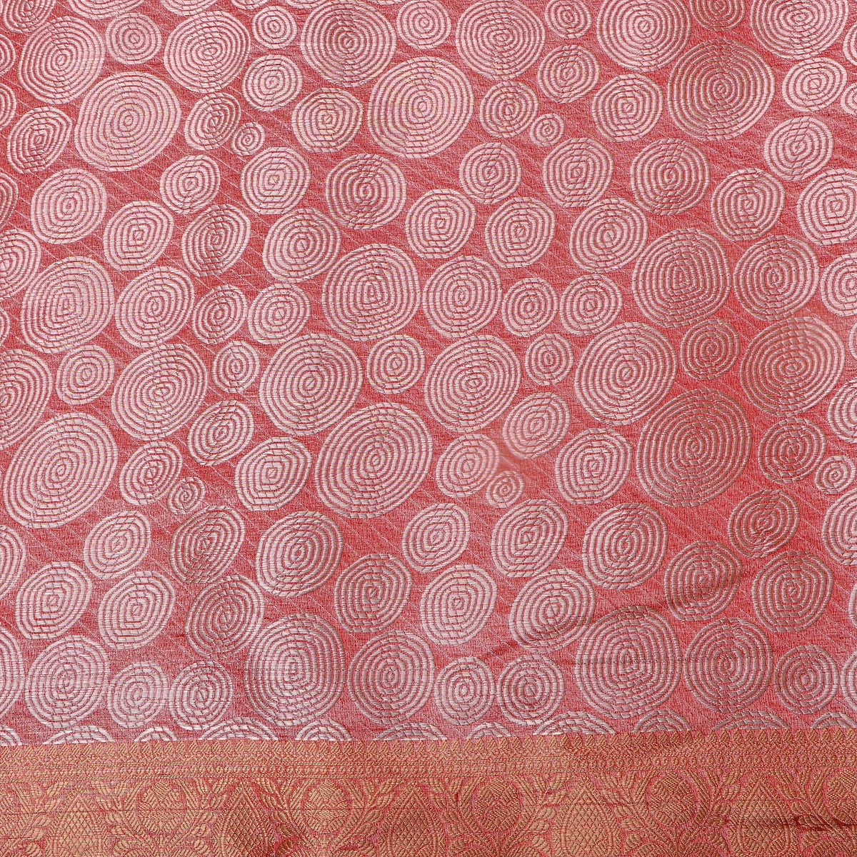 Guava Dual Tone Zari Spiral Geometric Self Weave Jamawar Silk Fabric