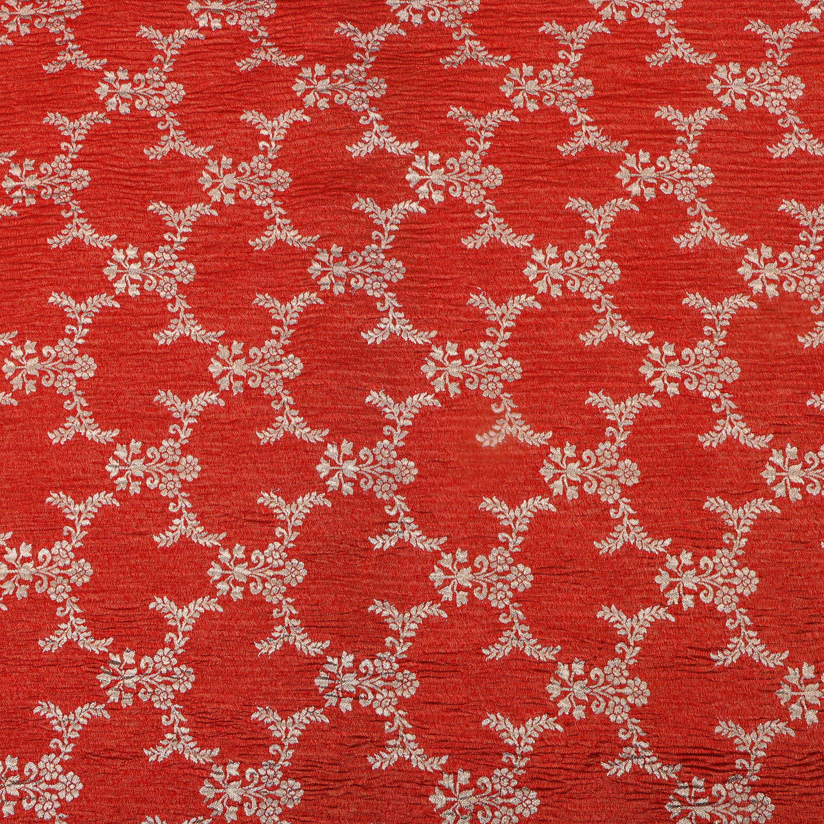 Paprika Gold Zari Floral Jaal Self Weave Jamawar Tissue Fabric