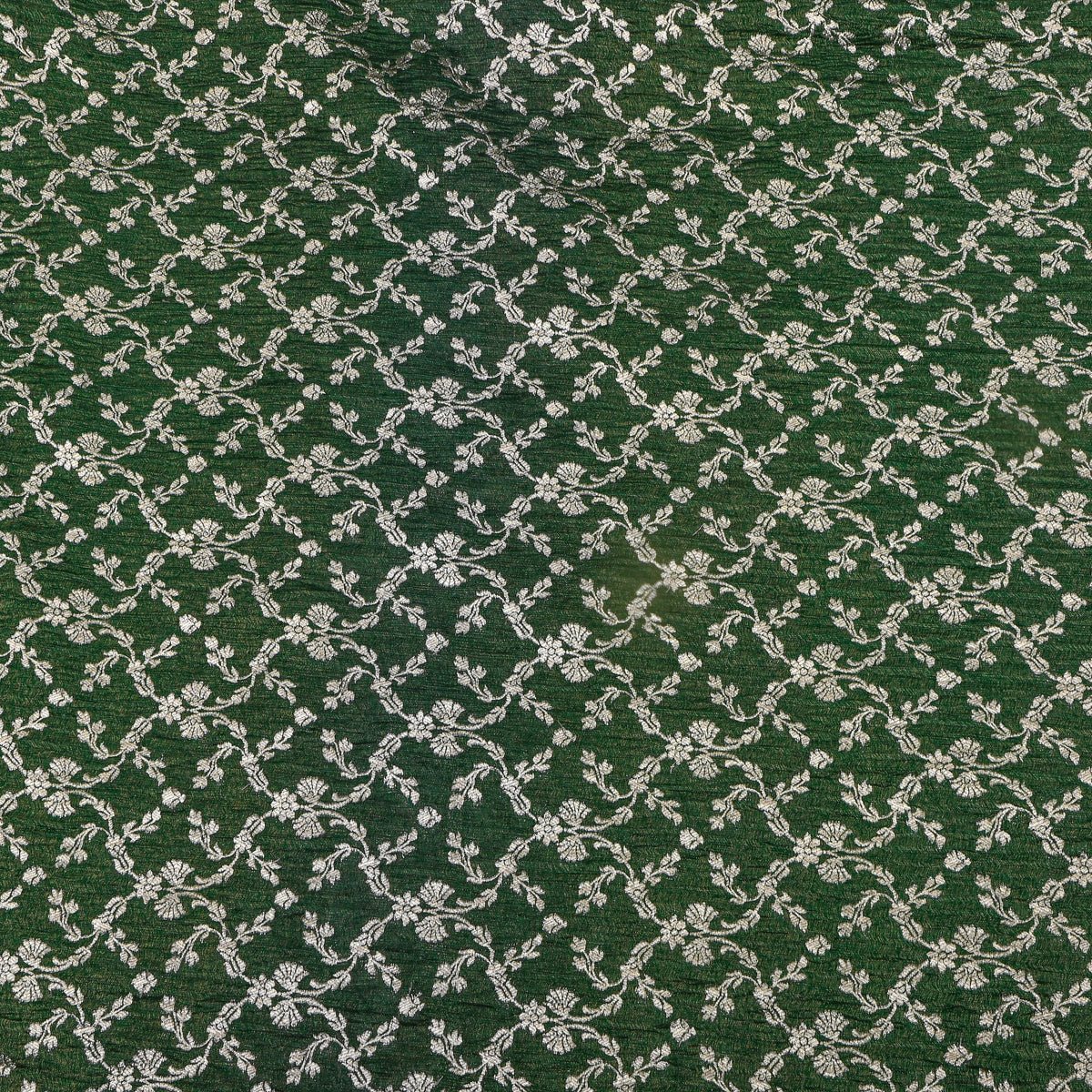 Pine Silver Zari Floral Vine Self Weave Jamawar Tissue Fabric