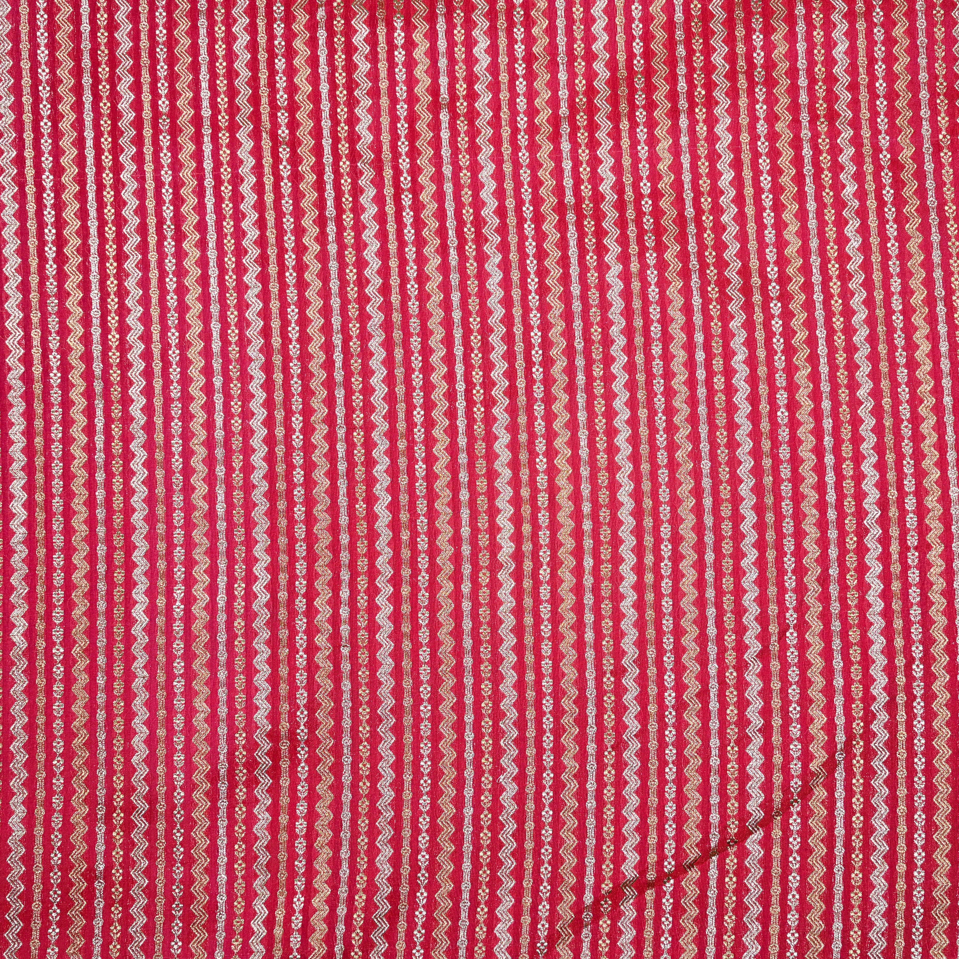 Brick Red Banaras Fabrics With Strips