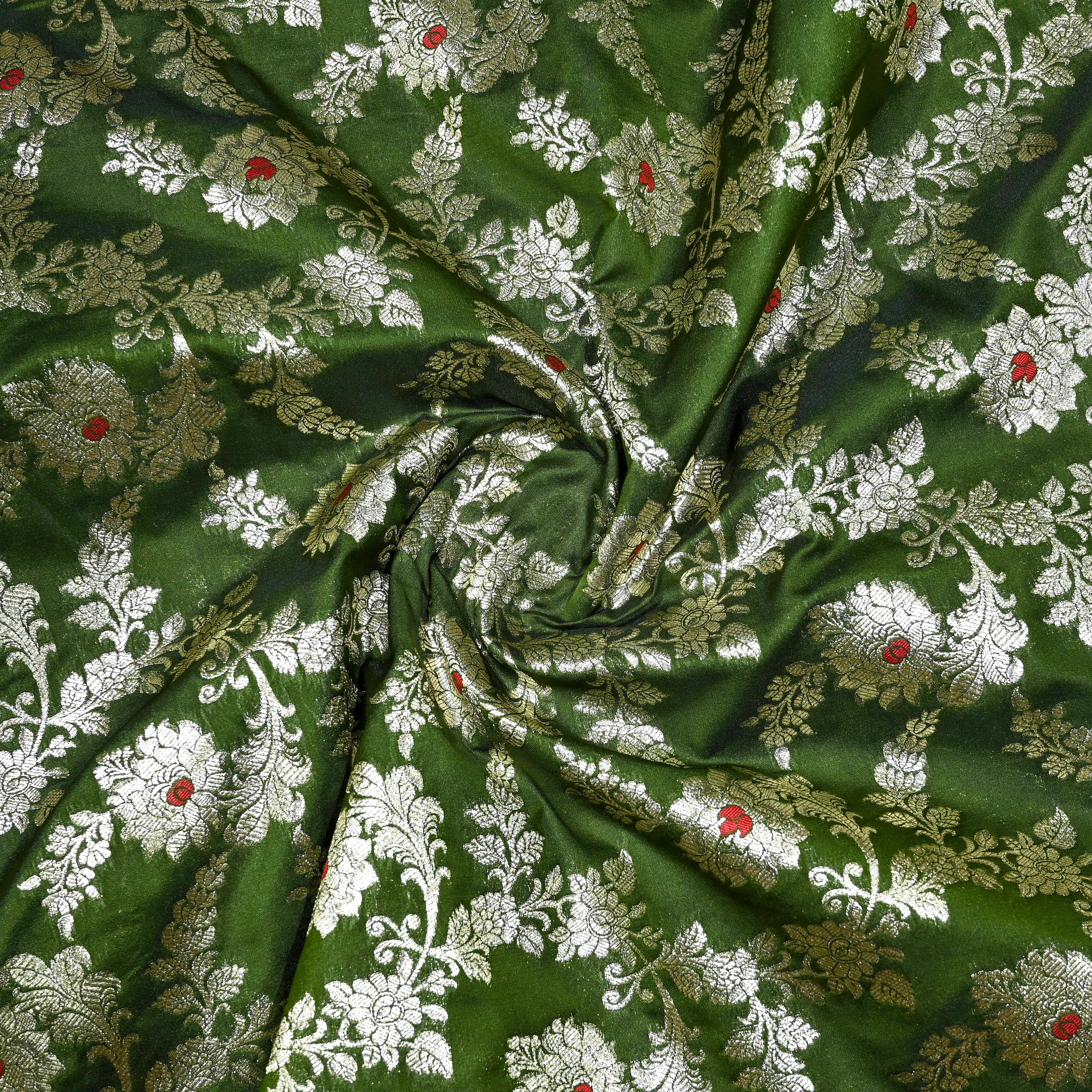 Moss Green Banarasi Fabric With Floral Jaal