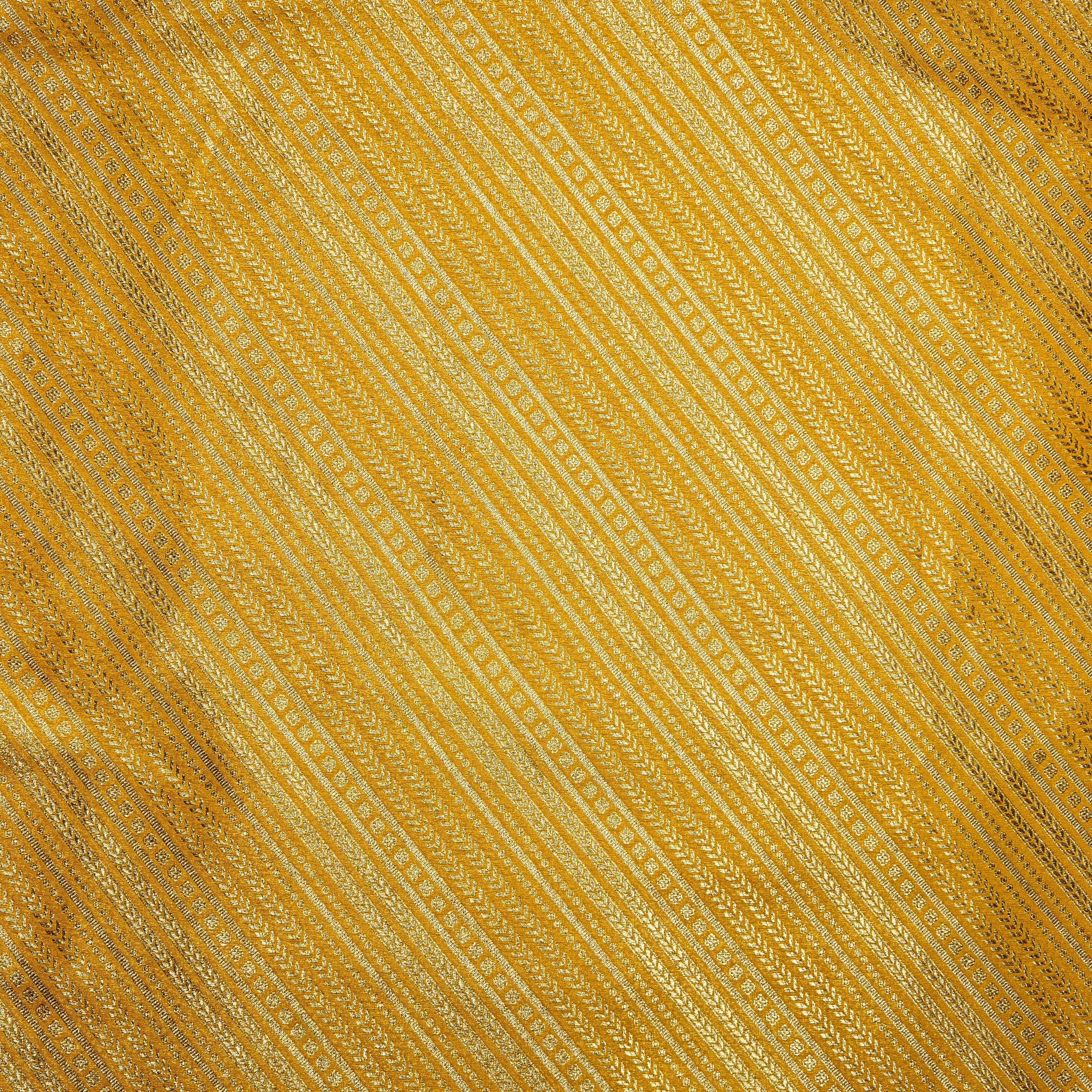 Golden Yellow Banaras Fabric With Diagonal Stripes