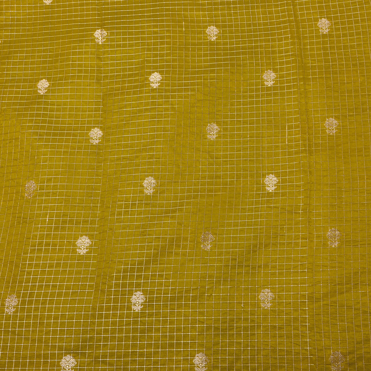 Chartreuse Green Gold Zari Lattice Jamawar Silk Fabric