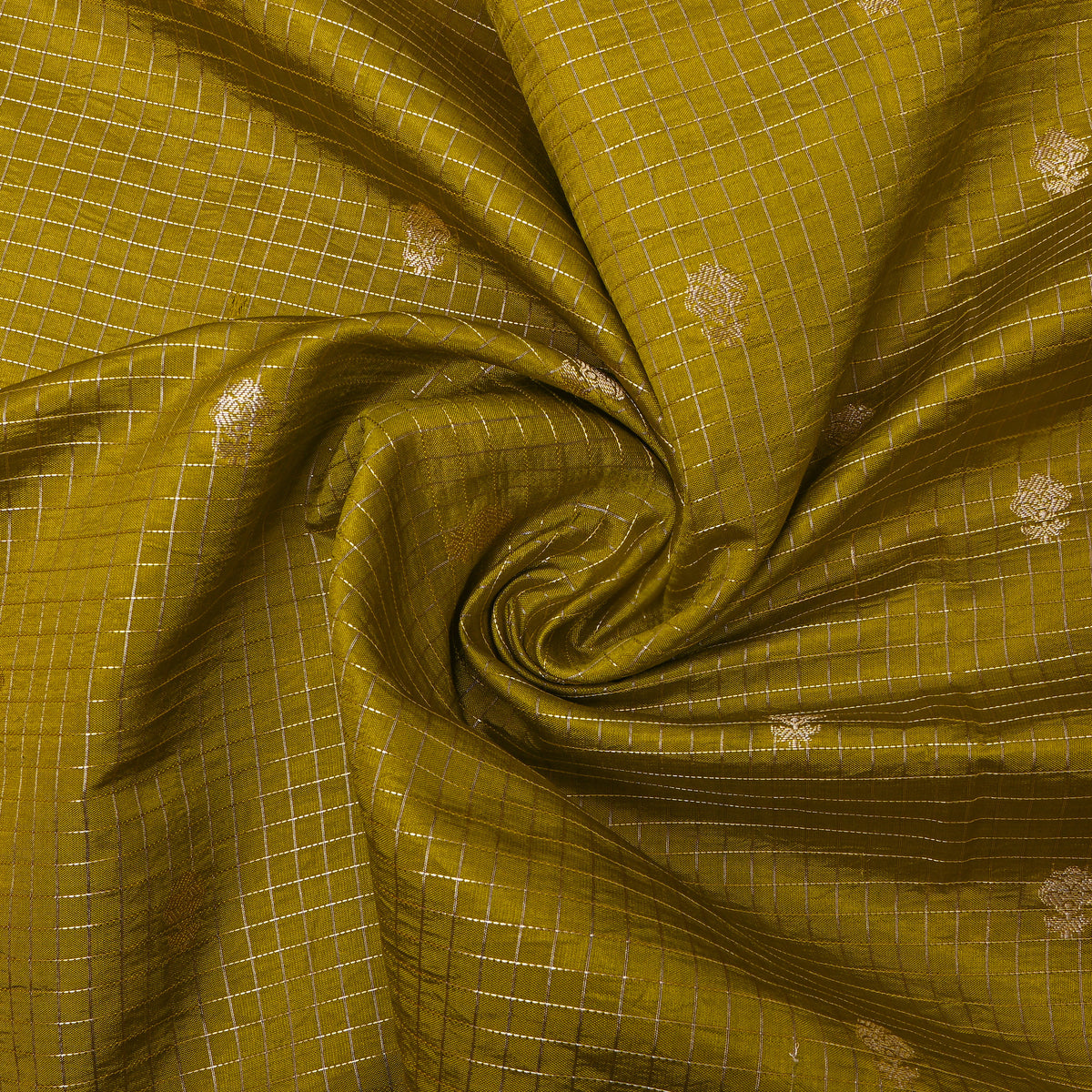 Chartreuse Green Gold Zari Lattice Jamawar Silk Fabric