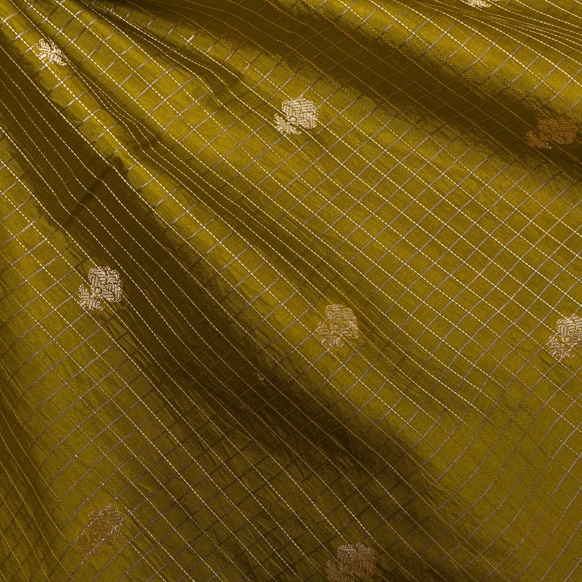 Chartreuse Green Gold Zari Lattice Jamawar Silk Fabric