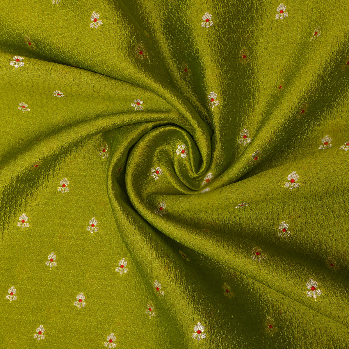 Avocado Gold Zari Floral Butti Self Weave Jamawar Tissue Fabric