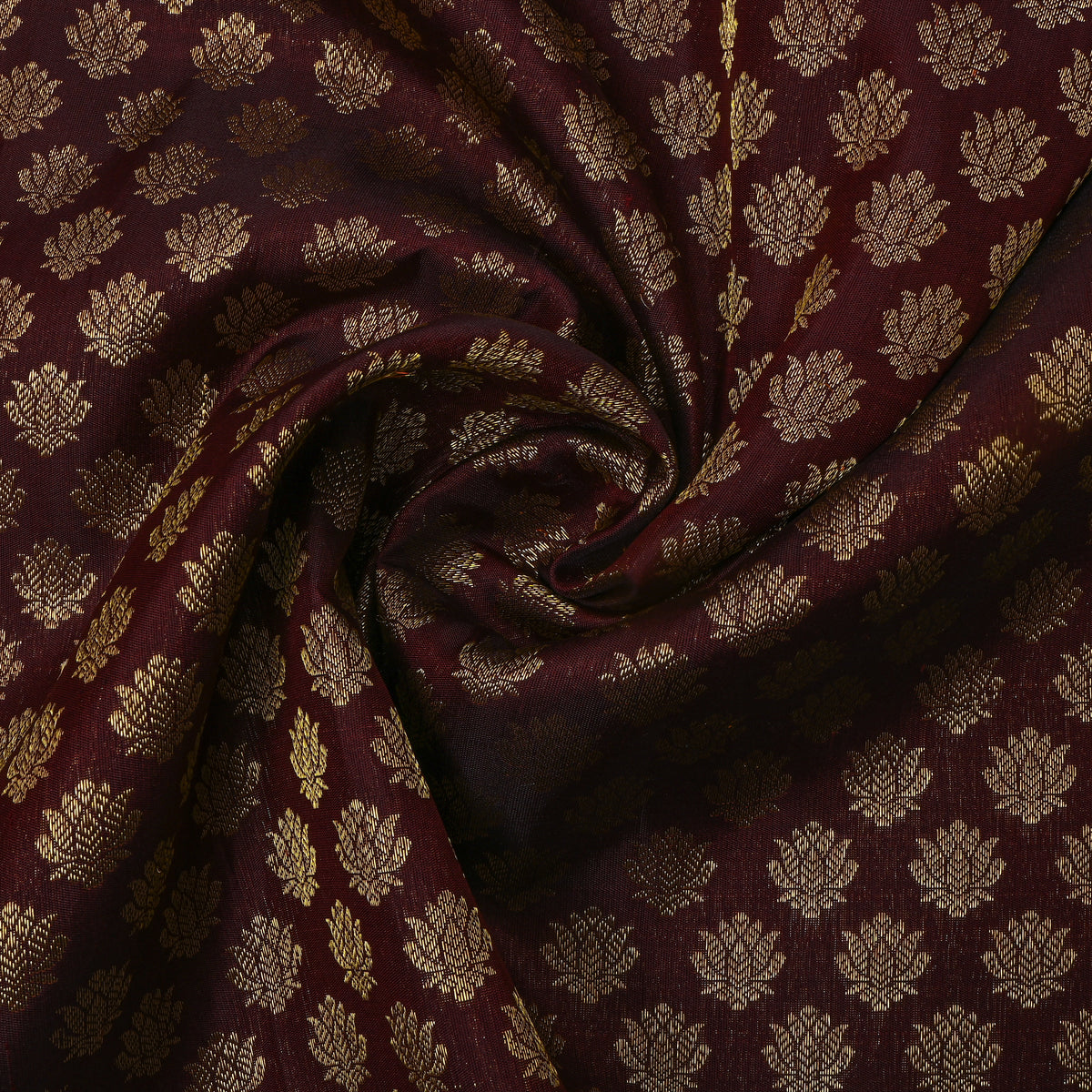 Brown With Lotus Butti Kanjivaram Silk Fabric