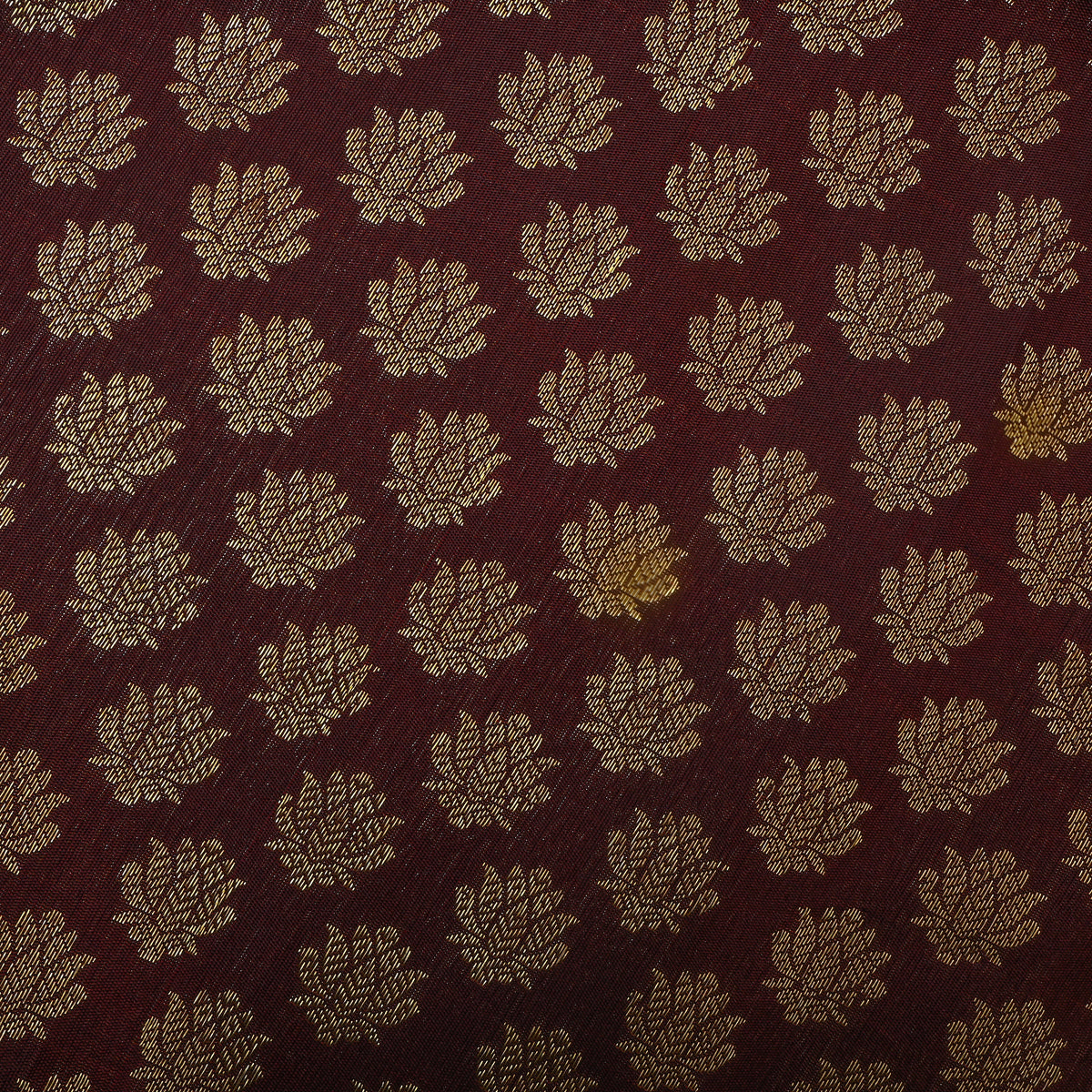Brown With Lotus Butti Kanjivaram Silk Fabric
