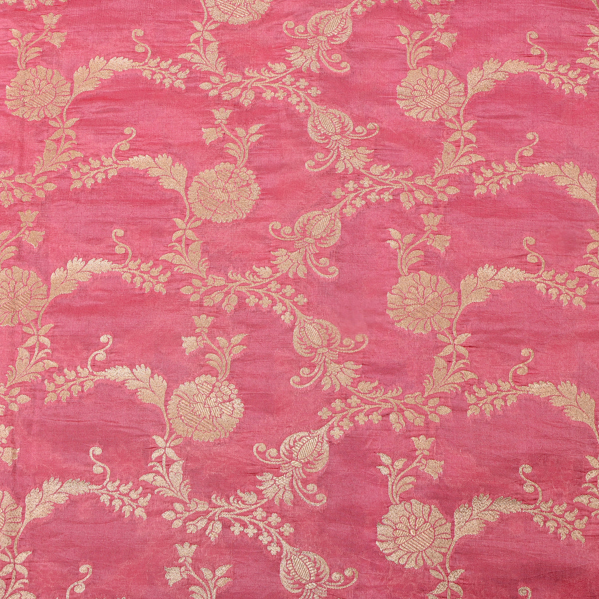 Guava Pink Gold Zari Floral Jaal Jamawar Silk Fabric