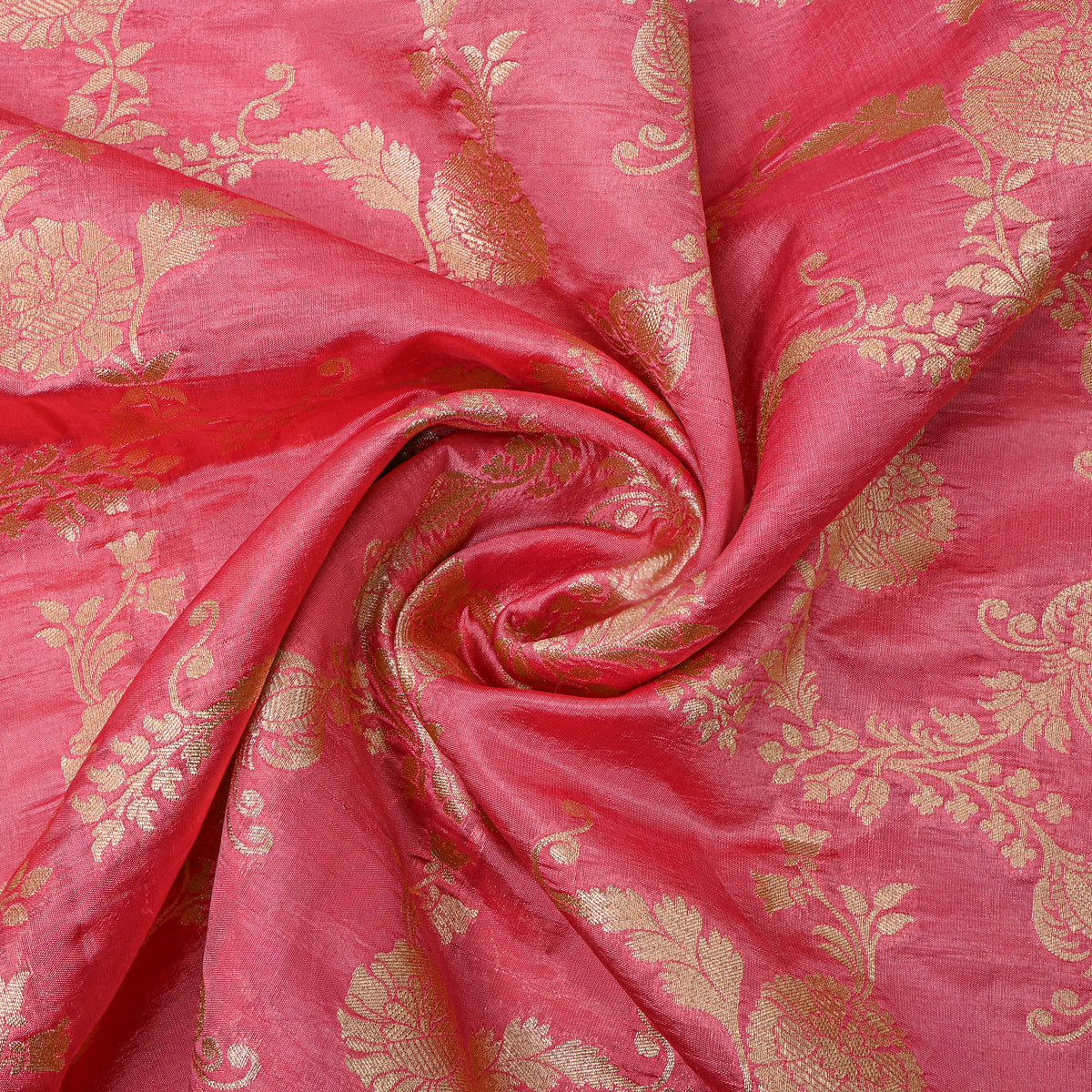 Guava Pink Gold Zari Floral Jaal Jamawar Silk Fabric
