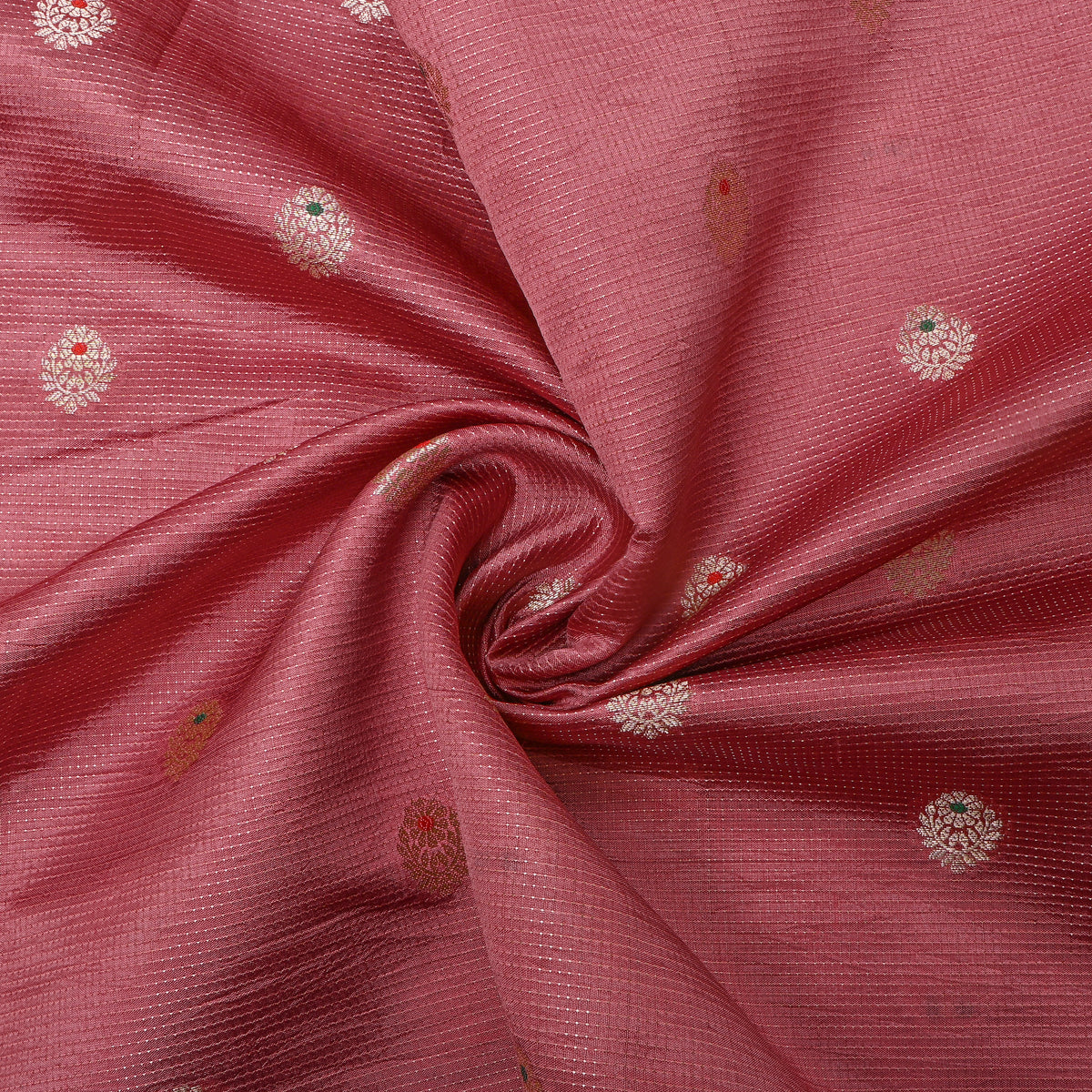 Dusty Rose Silver Zari Spaced Motif Jamawar Silk Fabric