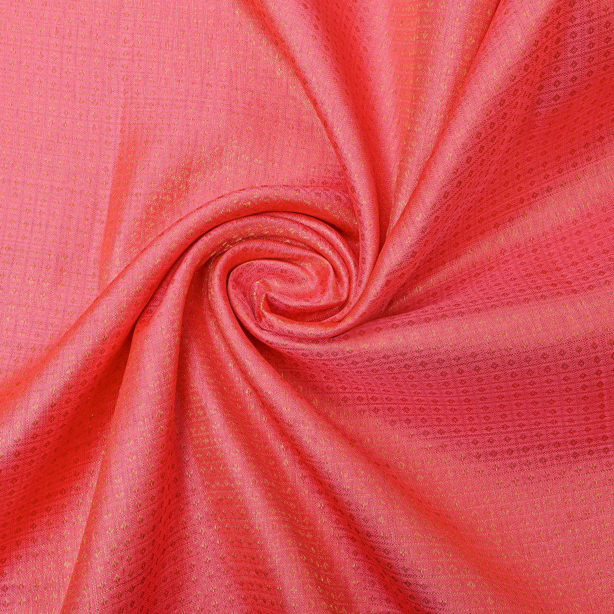 Coral Pink Gold Zari Kanjivaram Silk Fabric