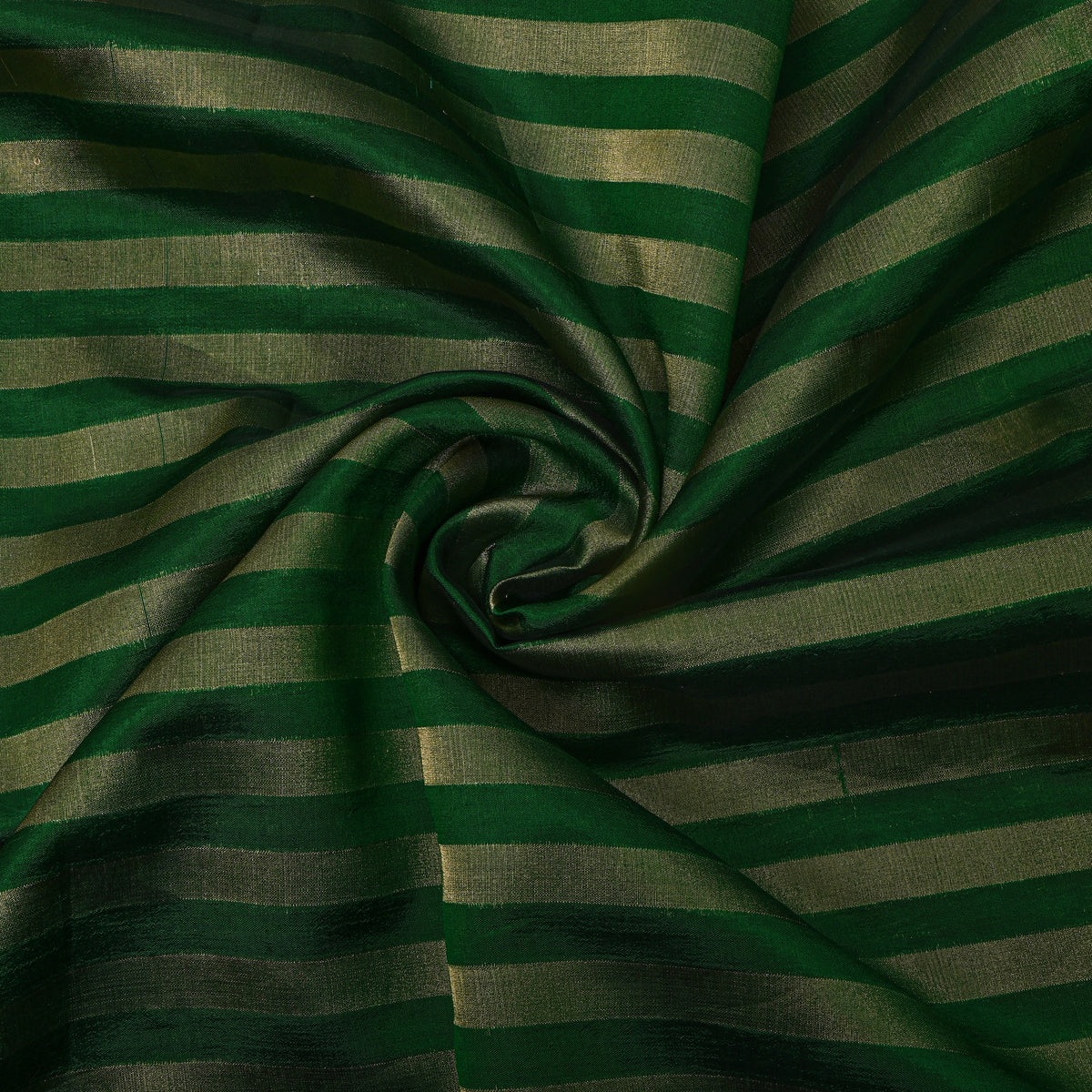 Forest Green Gold Zari Horizontal Striped Jamawar Silk Fabric