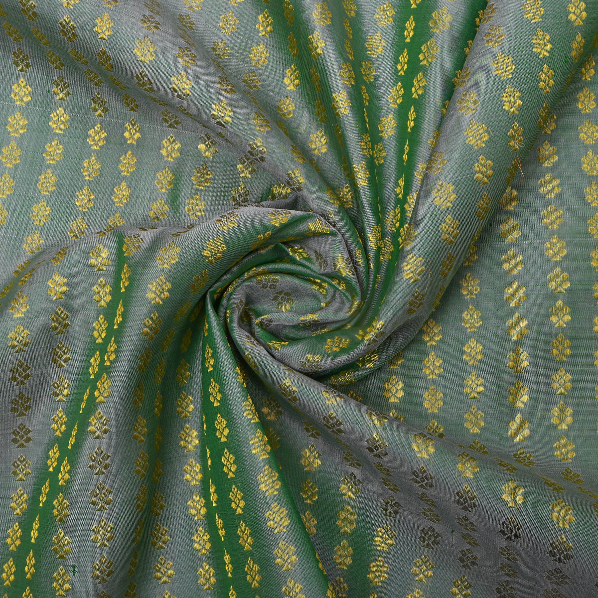 Sage Orange Floral Butti Jamawar Silk Fabric
