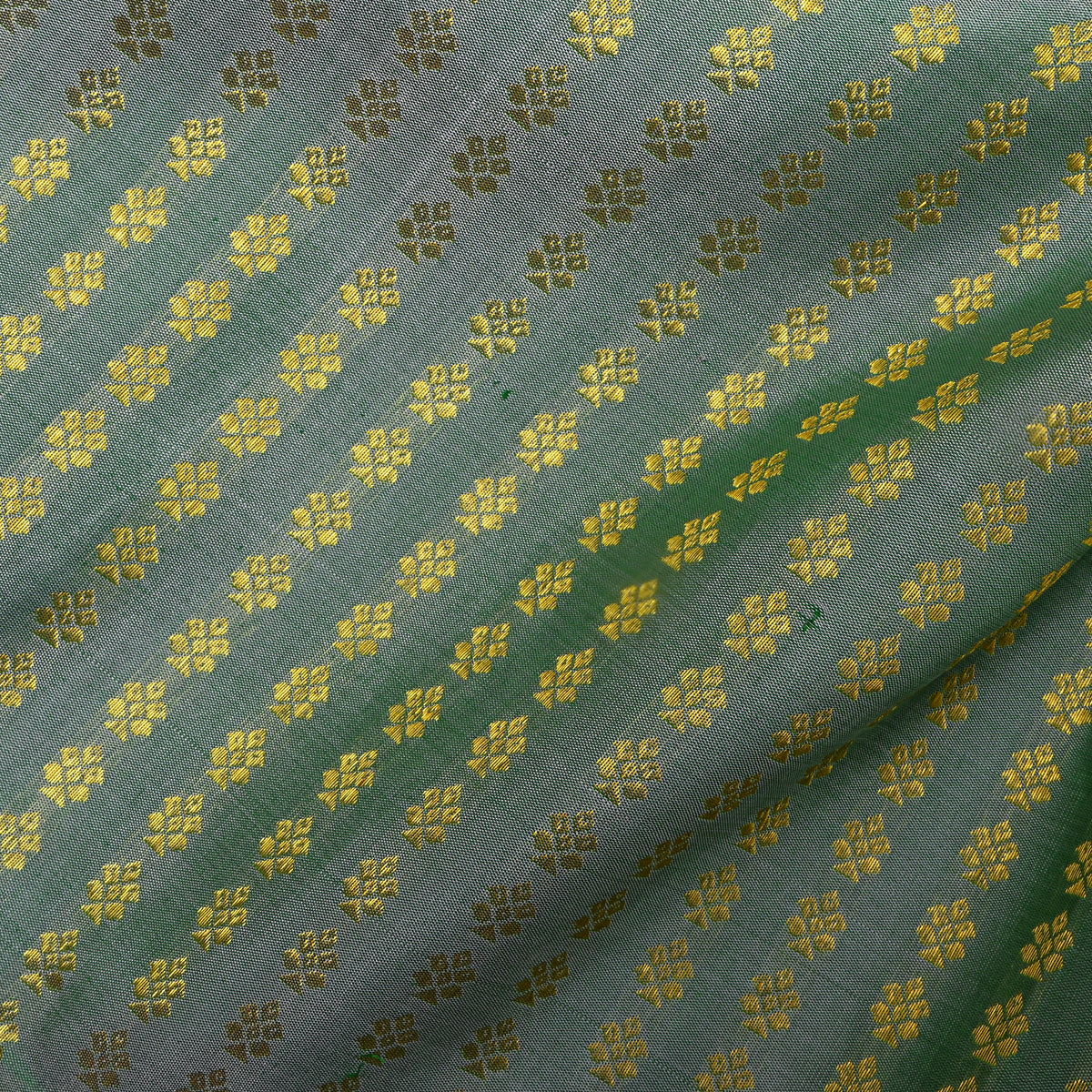 Sage Orange Floral Butti Jamawar Silk Fabric