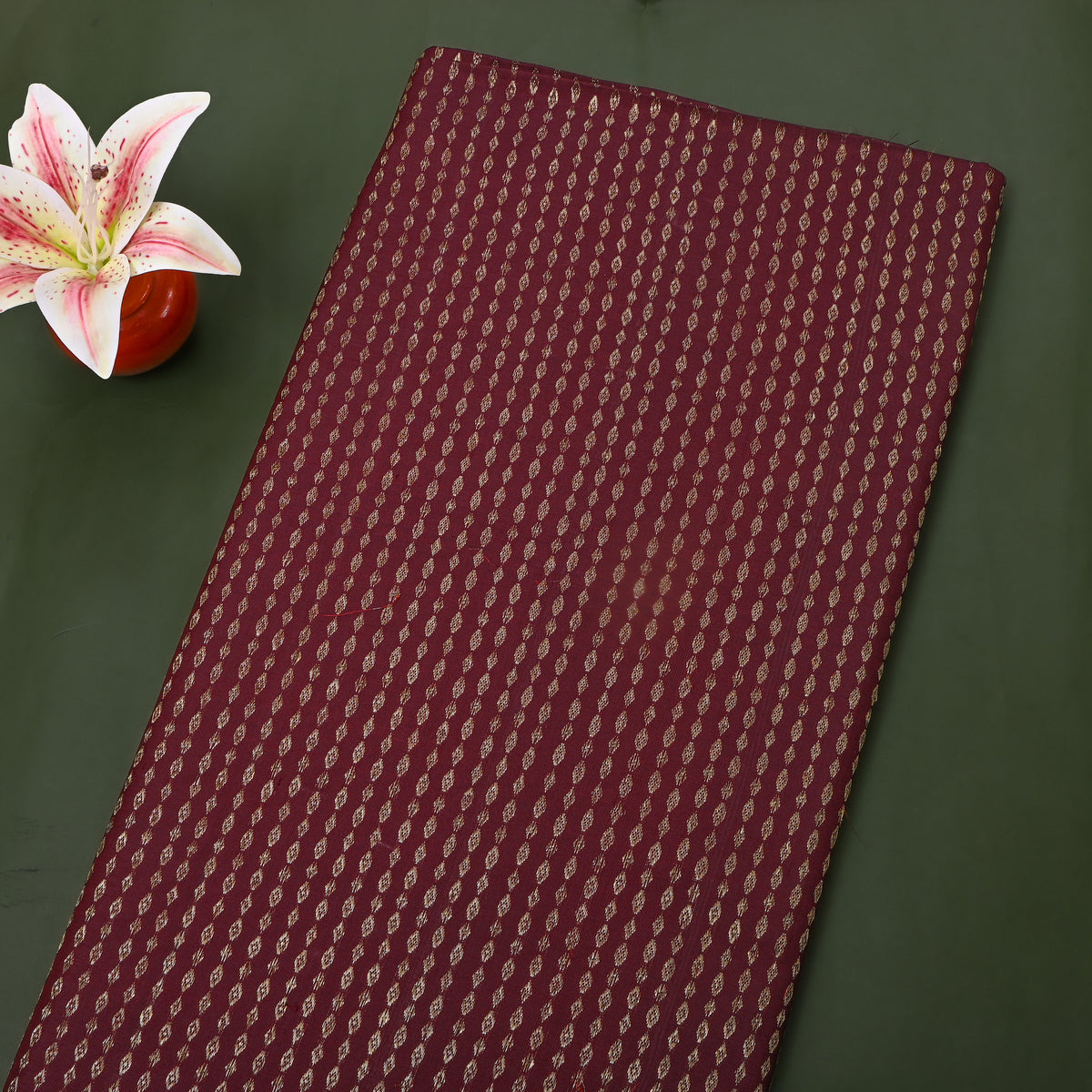 Oxblood Gold Zari Butti Kanjivaram Silk Fabric