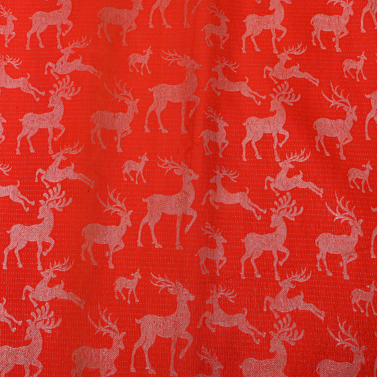 Tangerine Green Deer Zari Weave Kanjivaram Silk Fabric