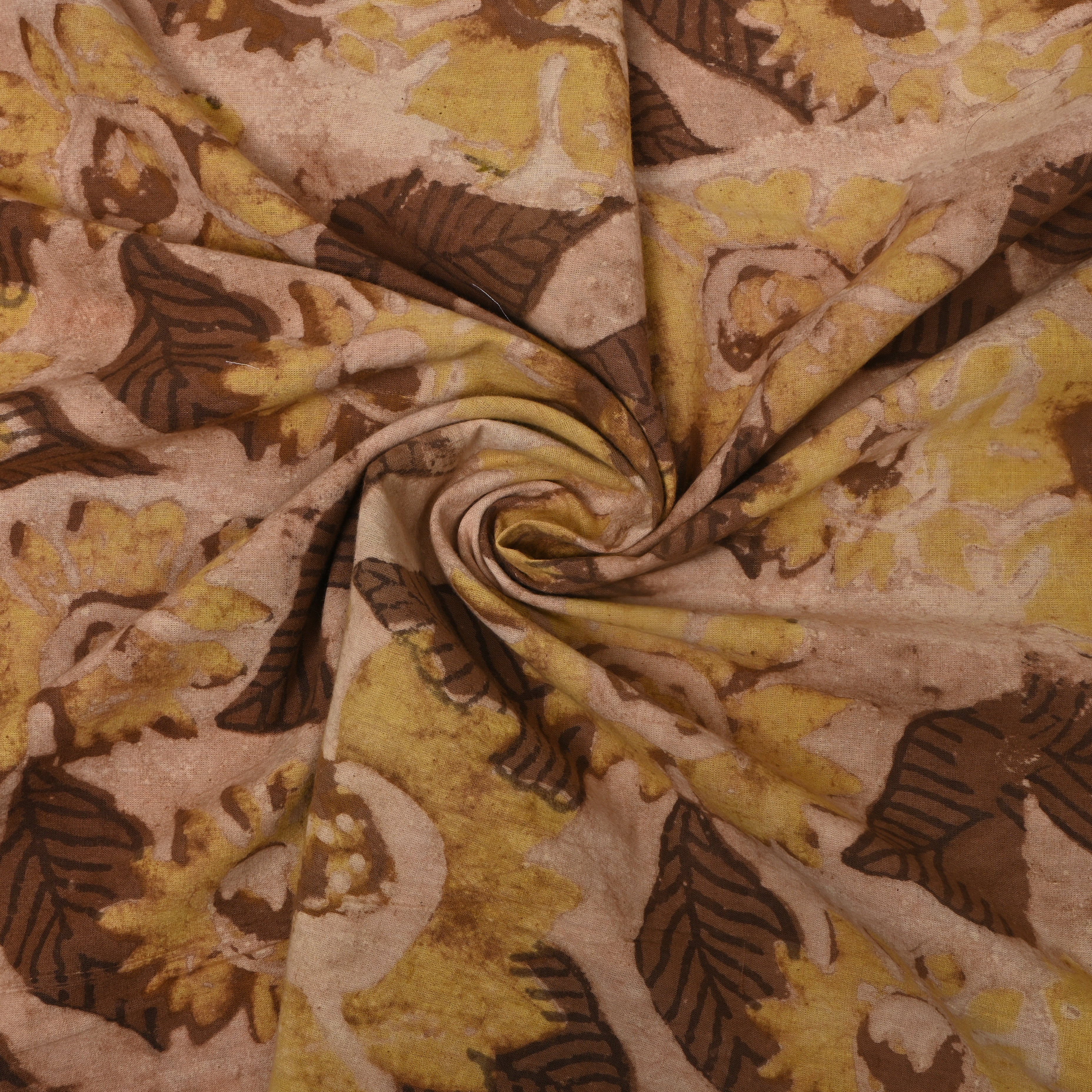 Beige Hand Block Printed Sunflower Cotton Fabric
