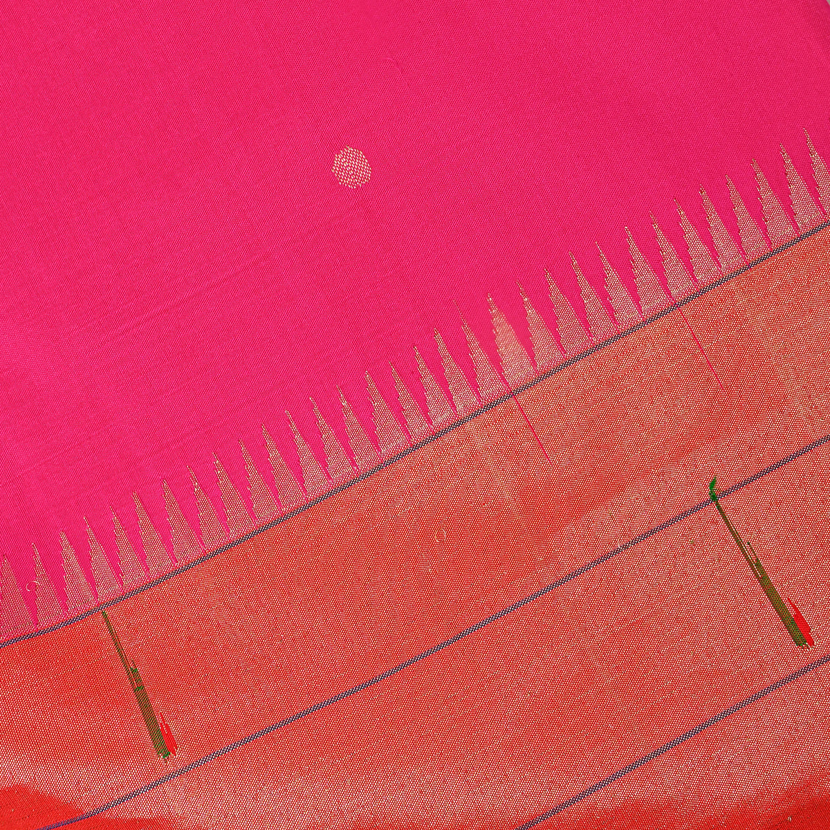 Candy Pink Gold Zari Butti Paithani Border Silk Fabric