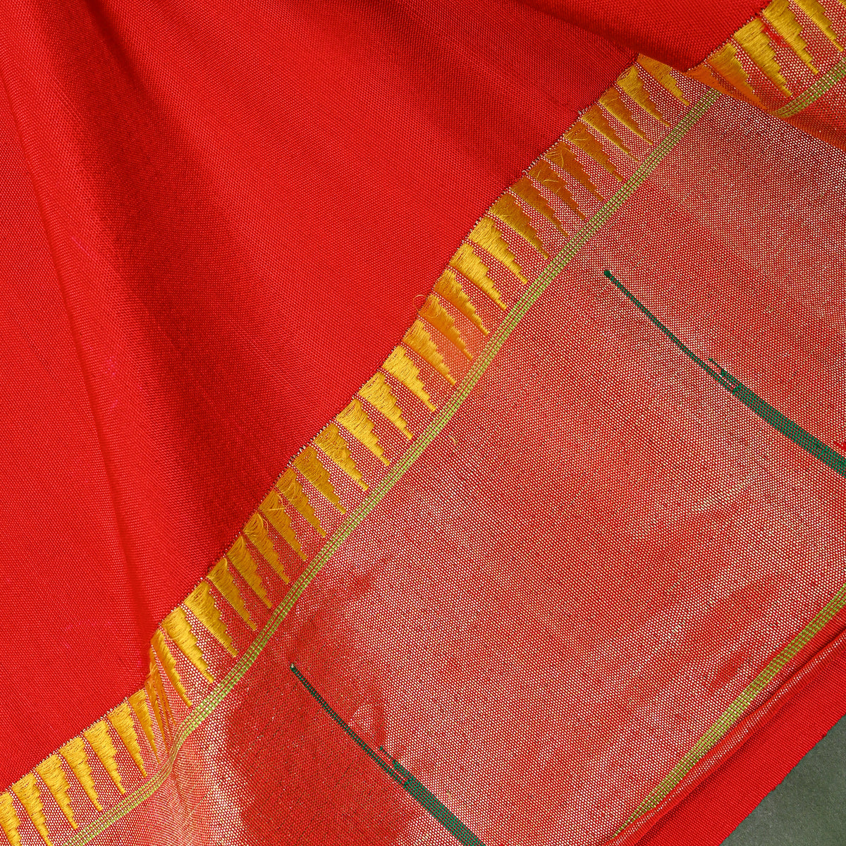 Plain Red Paithani Banarasi Silk Fabric