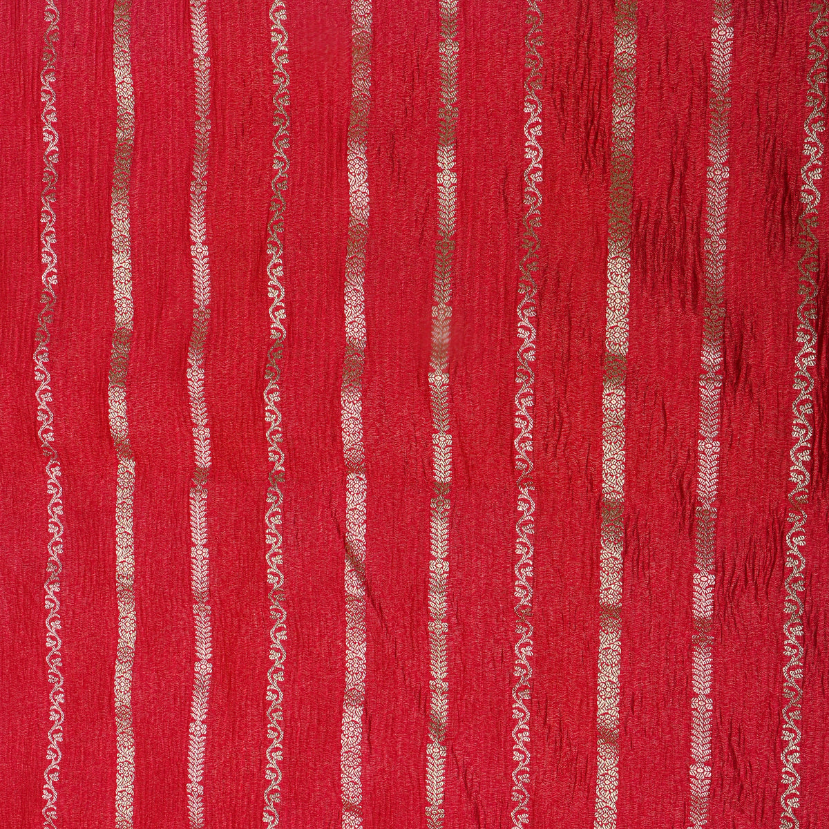 Cranberry Gold Zari Striped Self Weave Jamawar Tissue Fabric