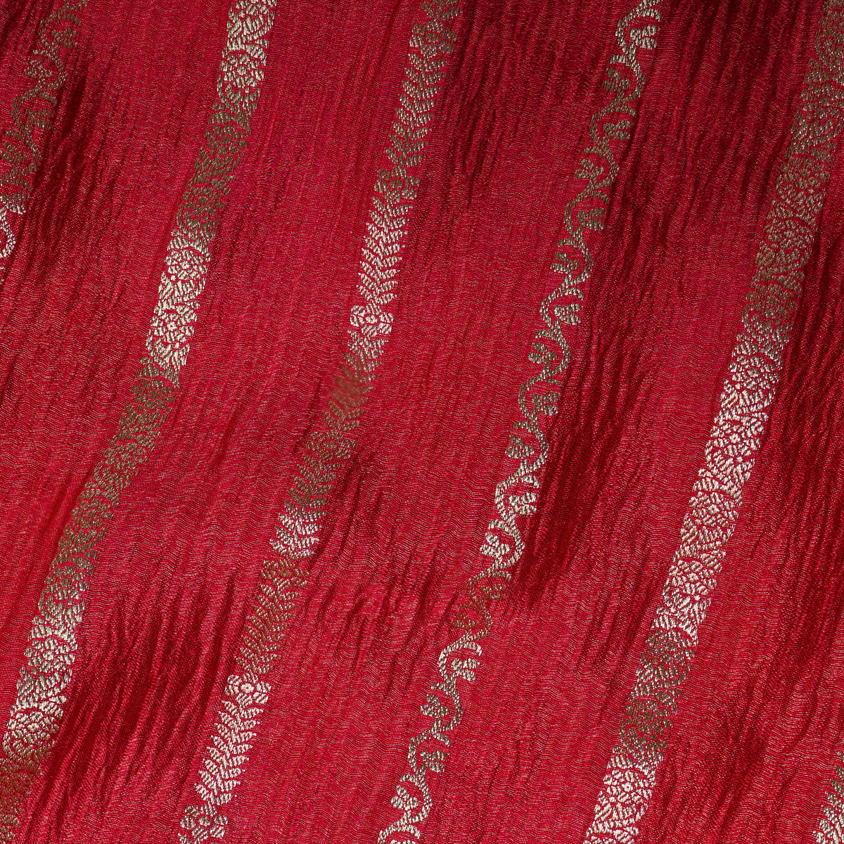 Cranberry Gold Zari Striped Self Weave Jamawar Tissue Fabric