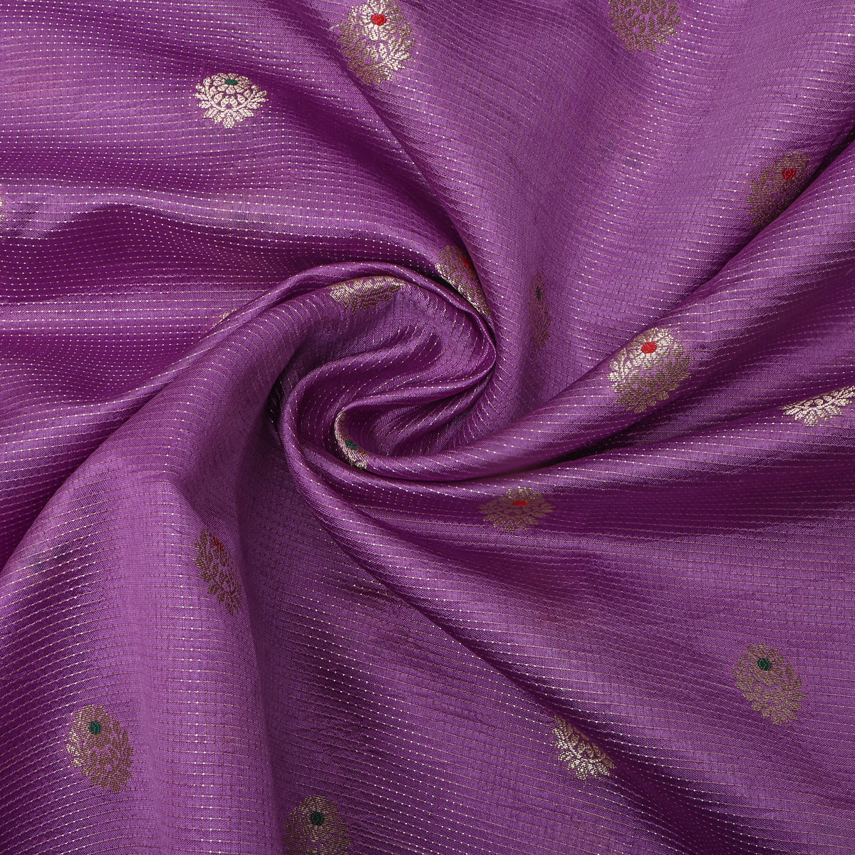 Orchid Purple Silver Zari Floral Butti Jamawar Silk Fabric