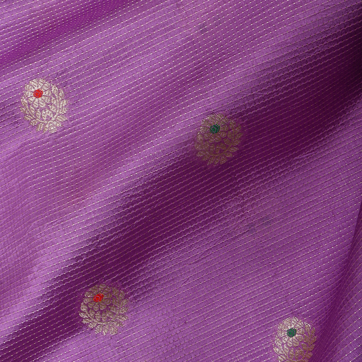 Orchid Purple Silver Zari Floral Butti Jamawar Silk Fabric