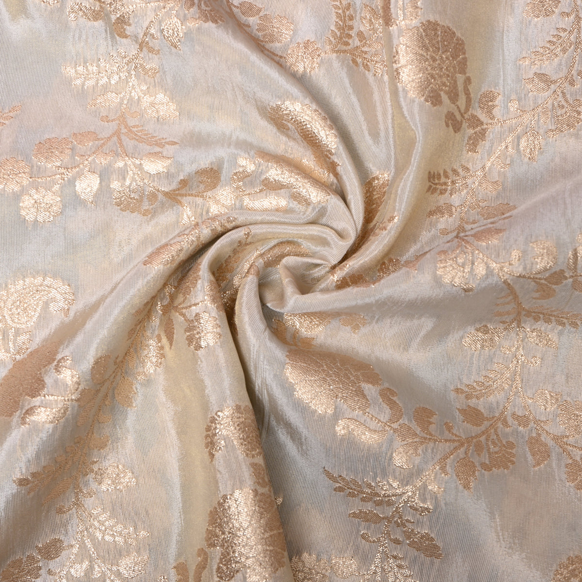 Golden Cream Paisley Tissue Fabric With Banarasi Weave