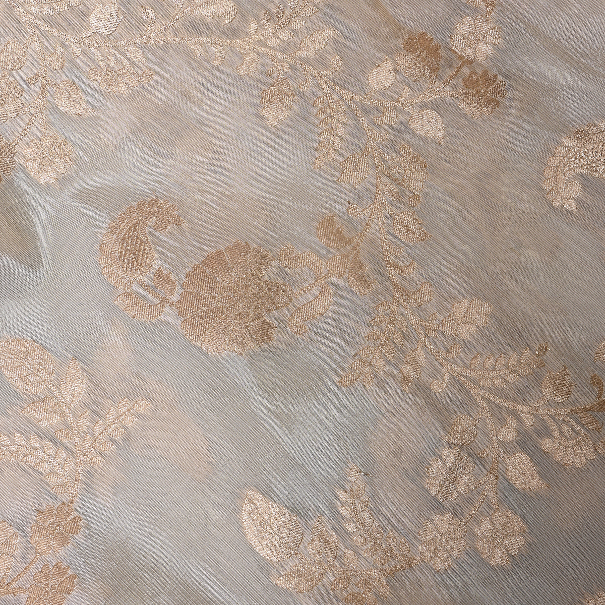 Golden Cream Paisley Tissue Fabric With Banarasi Weave