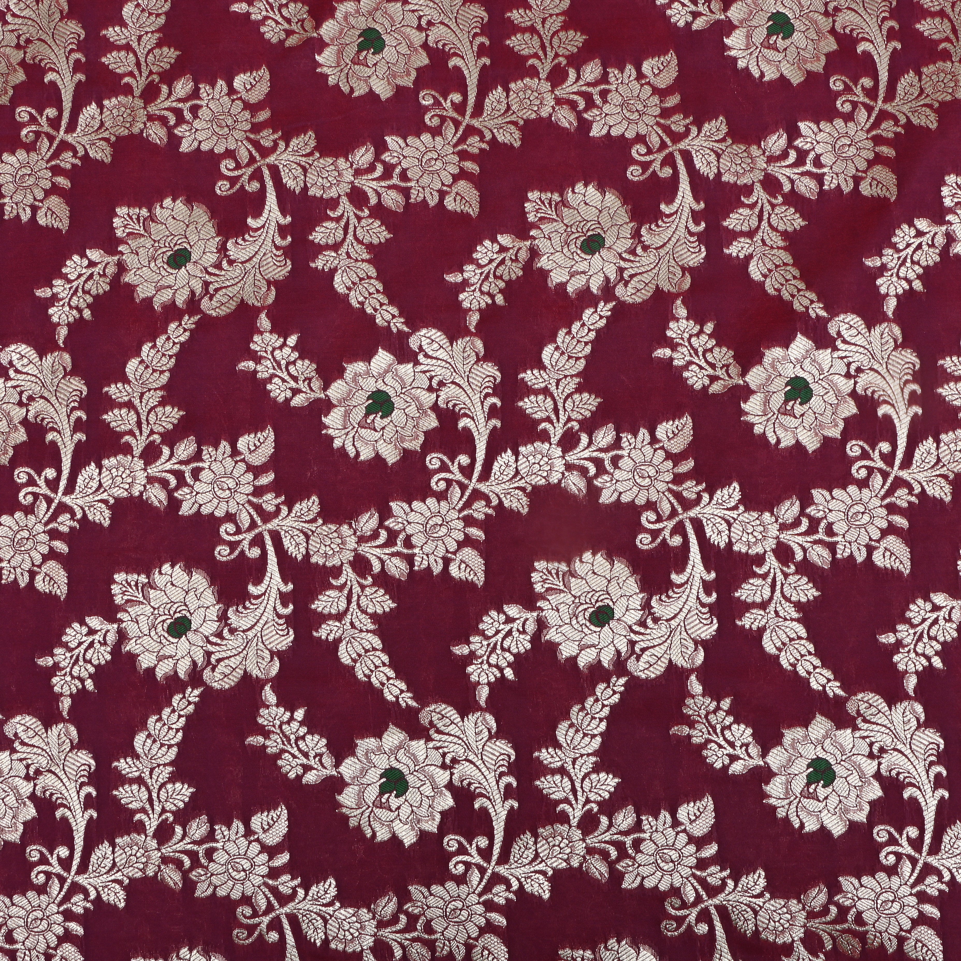 Magenta Purple Banaras Fabric With Floral Jaal