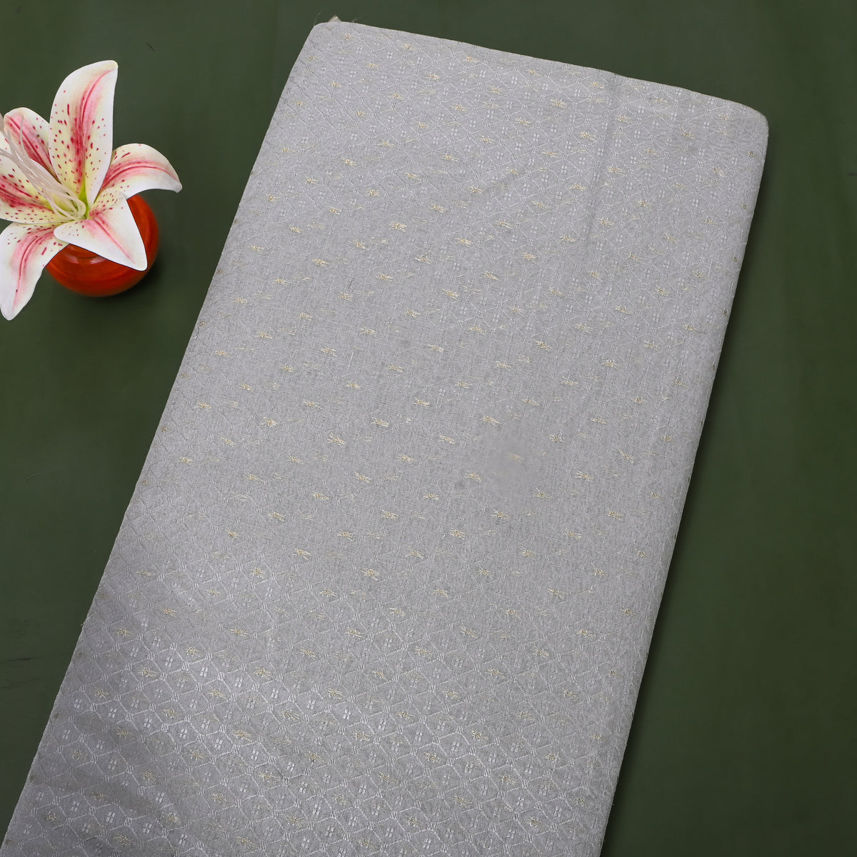 Moonlight Silver Zari Check Jamawar Silk Fabric