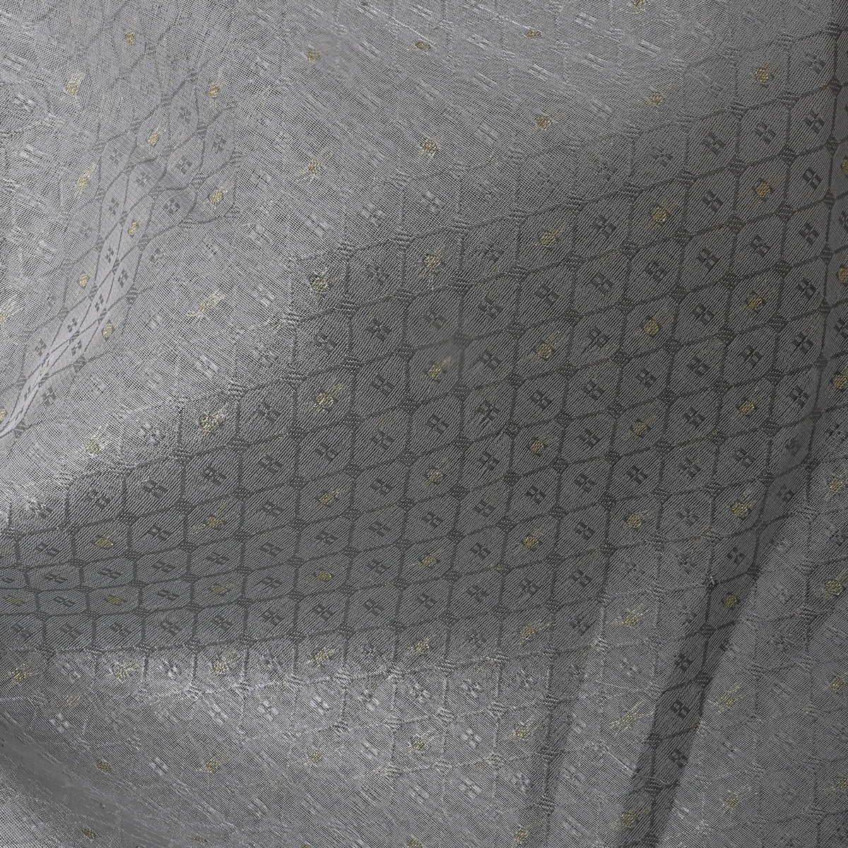 Moonlight Silver Zari Check Jamawar Silk Fabric