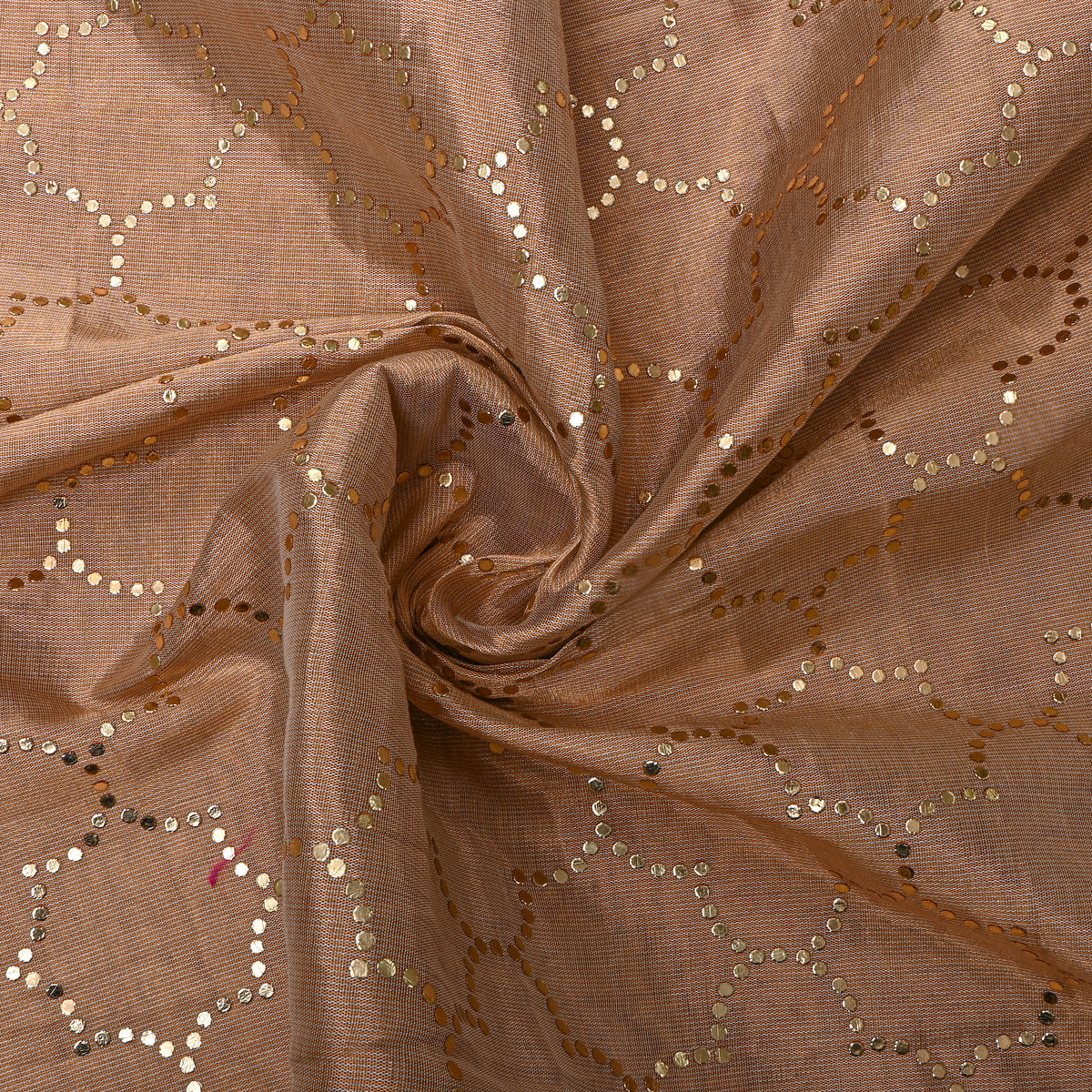 Camel Gold Foil Scallop Geometric Print Kanchi Tissue Fabric