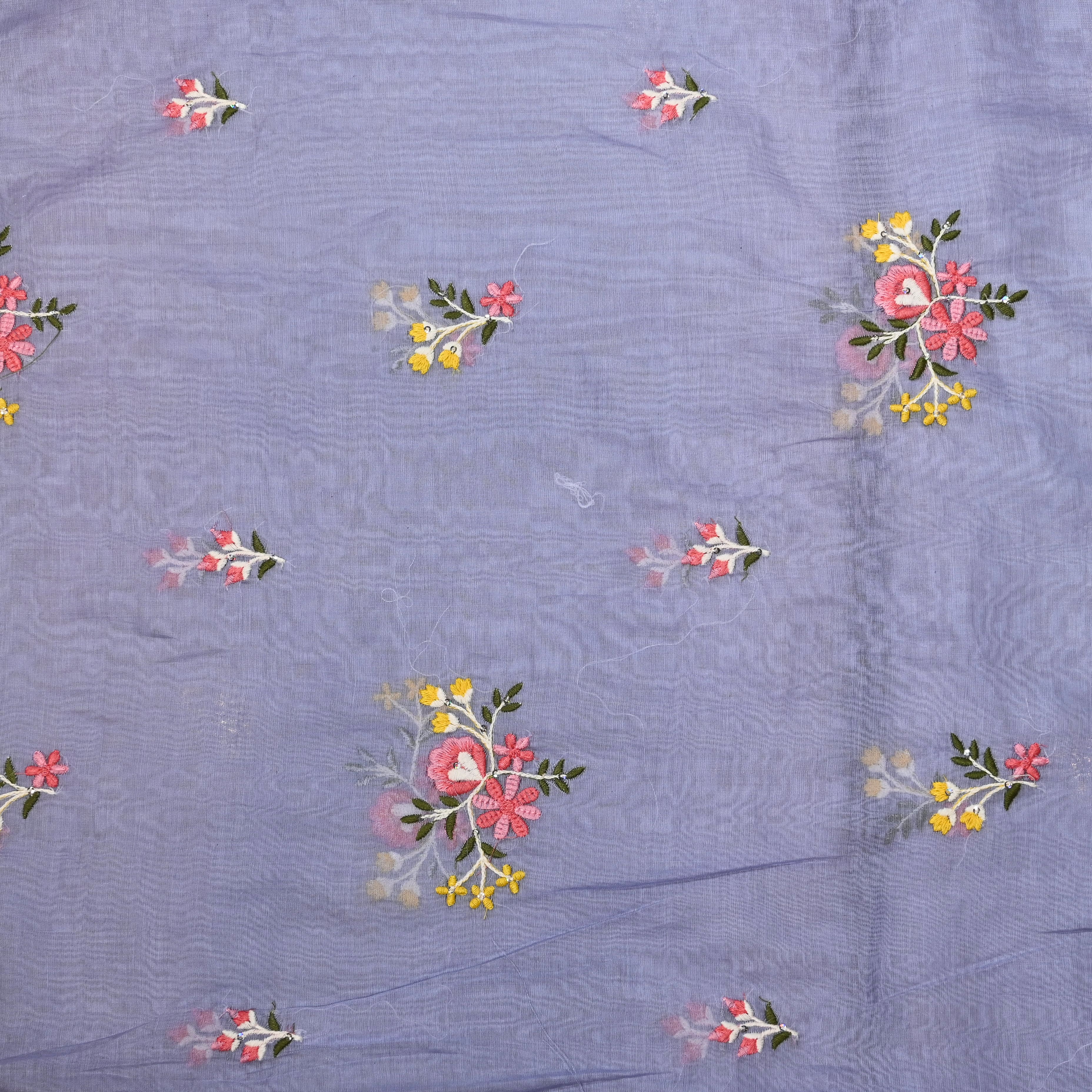 Light Blue Mul Chanderi Fabric With Embroidery