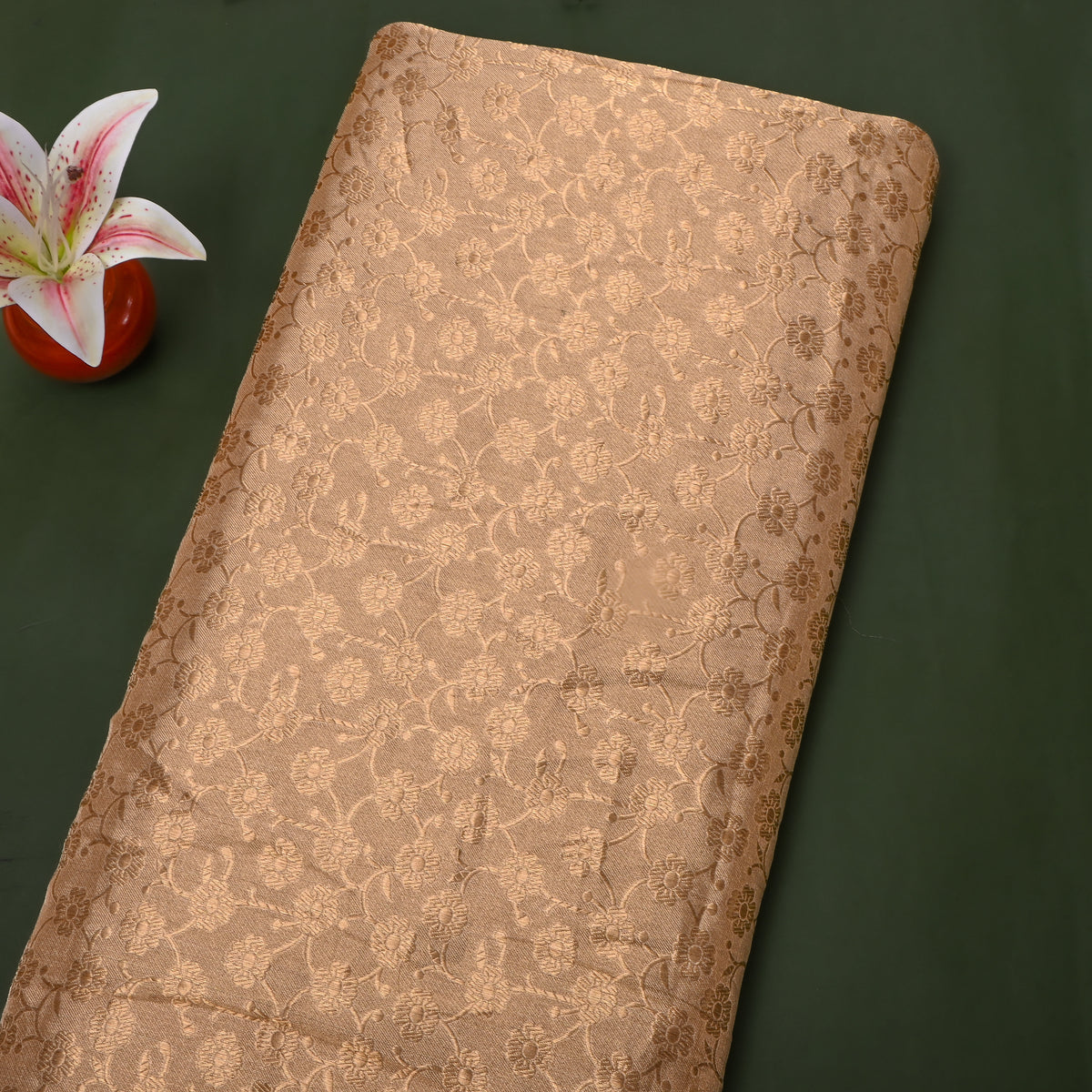 Sandstone Gold Zari Floral Jamawar Silk Fabric