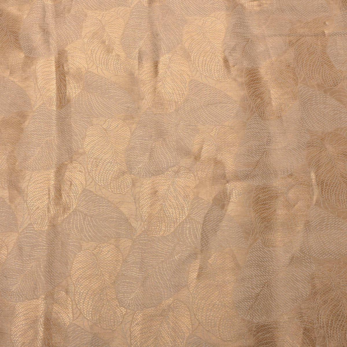 Champagne Gold Zari Leaf Floral Jamawar Silk Fabric
