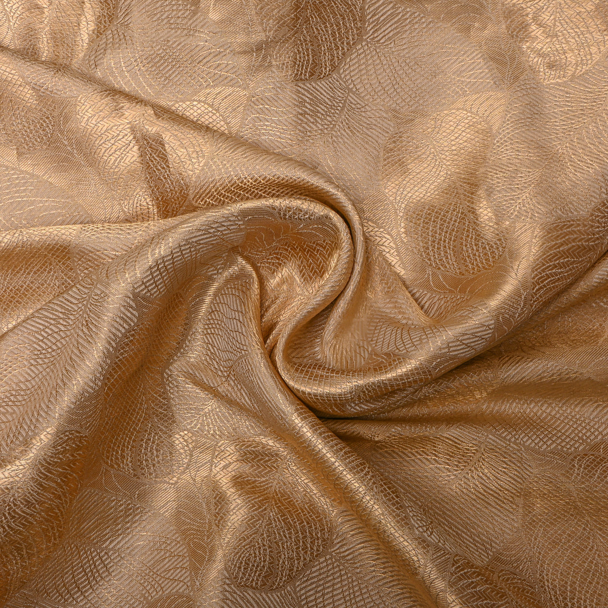 Champagne Gold Zari Leaf Floral Jamawar Silk Fabric