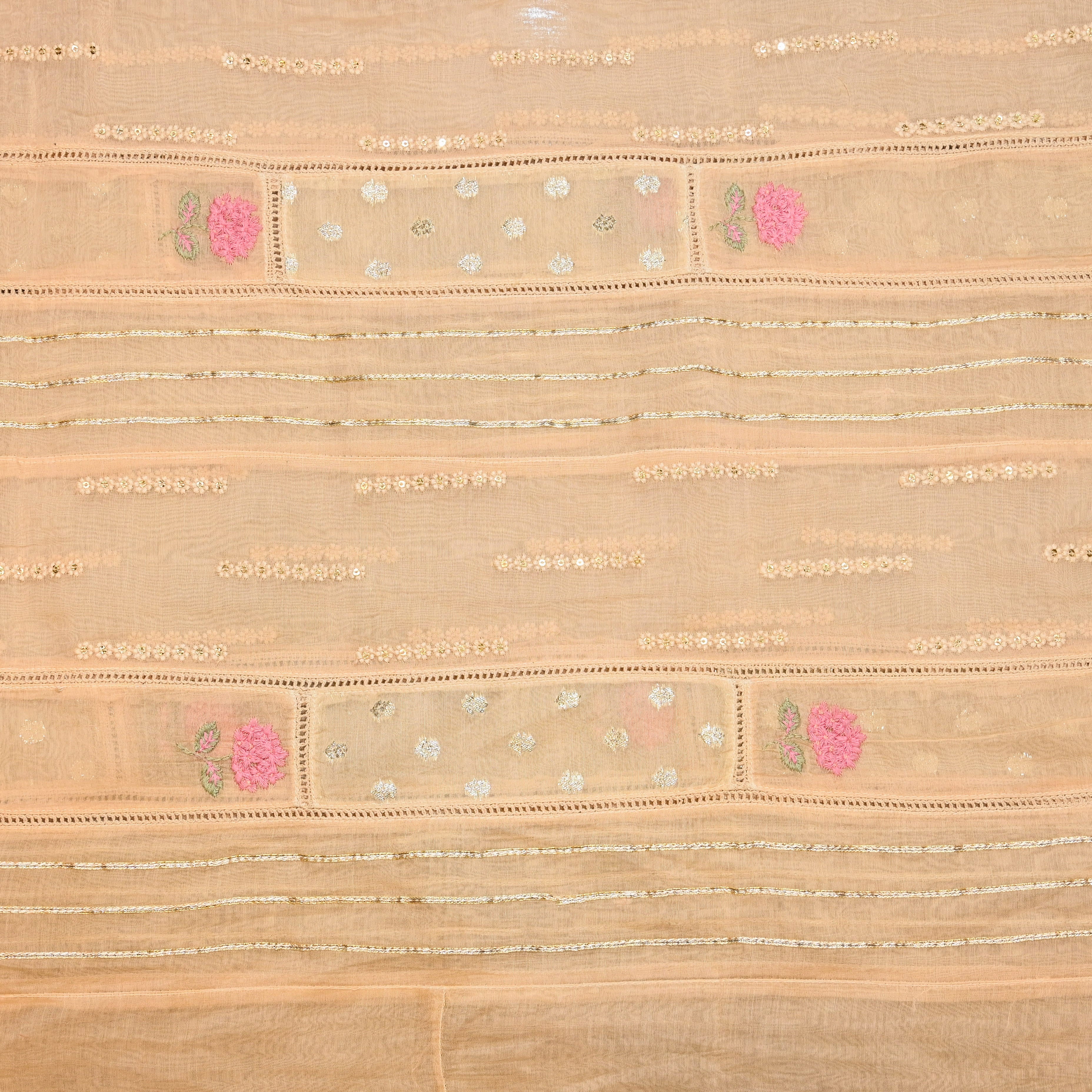 Beige Malchanderi Fabric With Embroidery